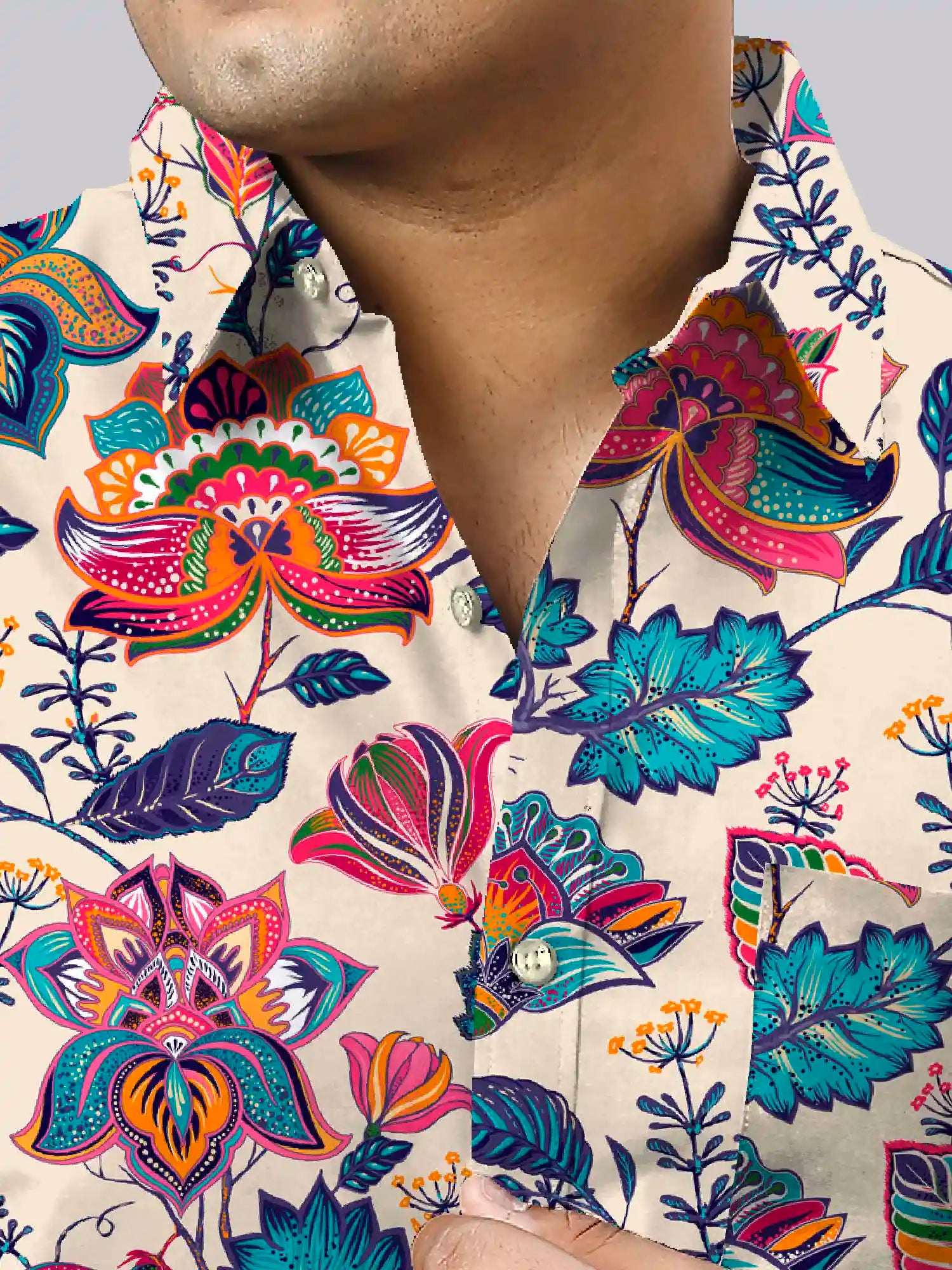 Charming Flowers Printed Linen Printed Shirt Men's Plus Size