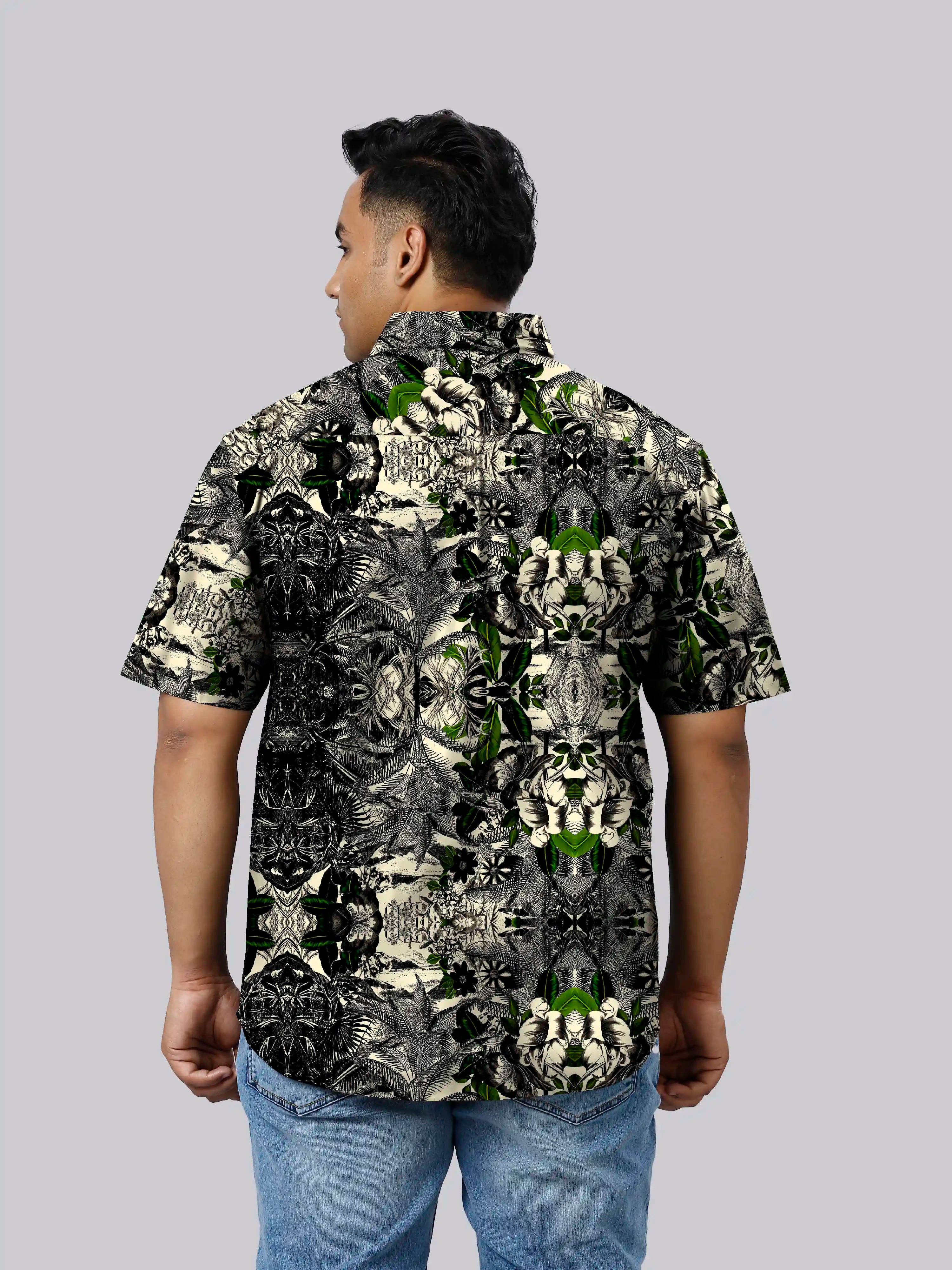 Exotic Flowers Printed Linen Printed Shirt Men's Plus Size
