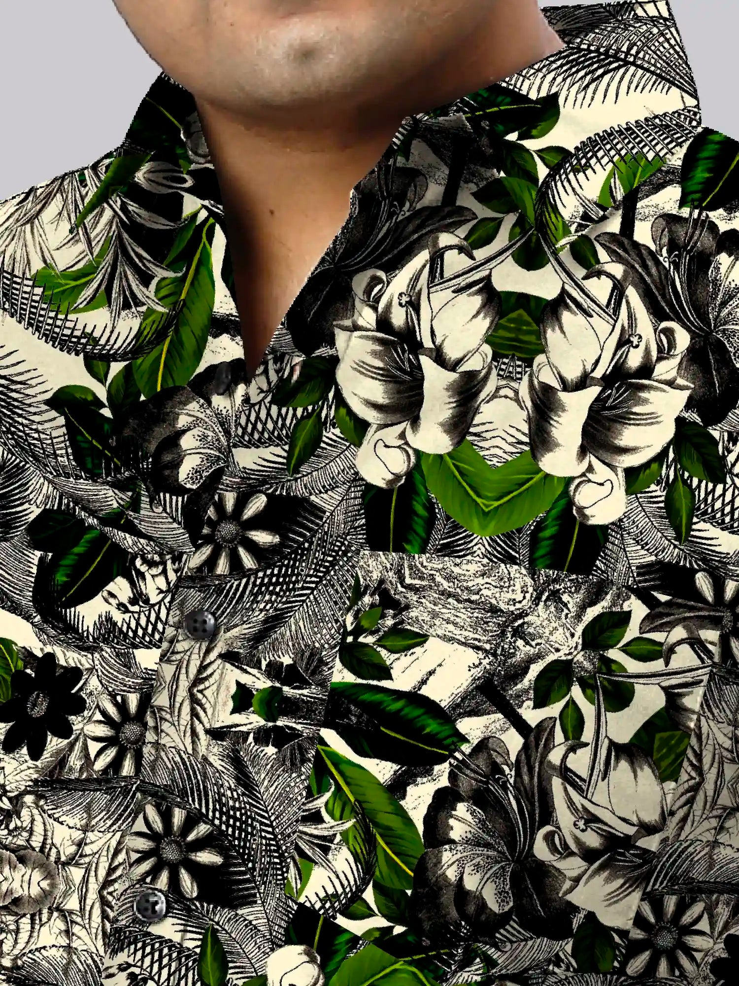 Exotic Flowers Printed Linen Printed Shirt Men's Plus Size