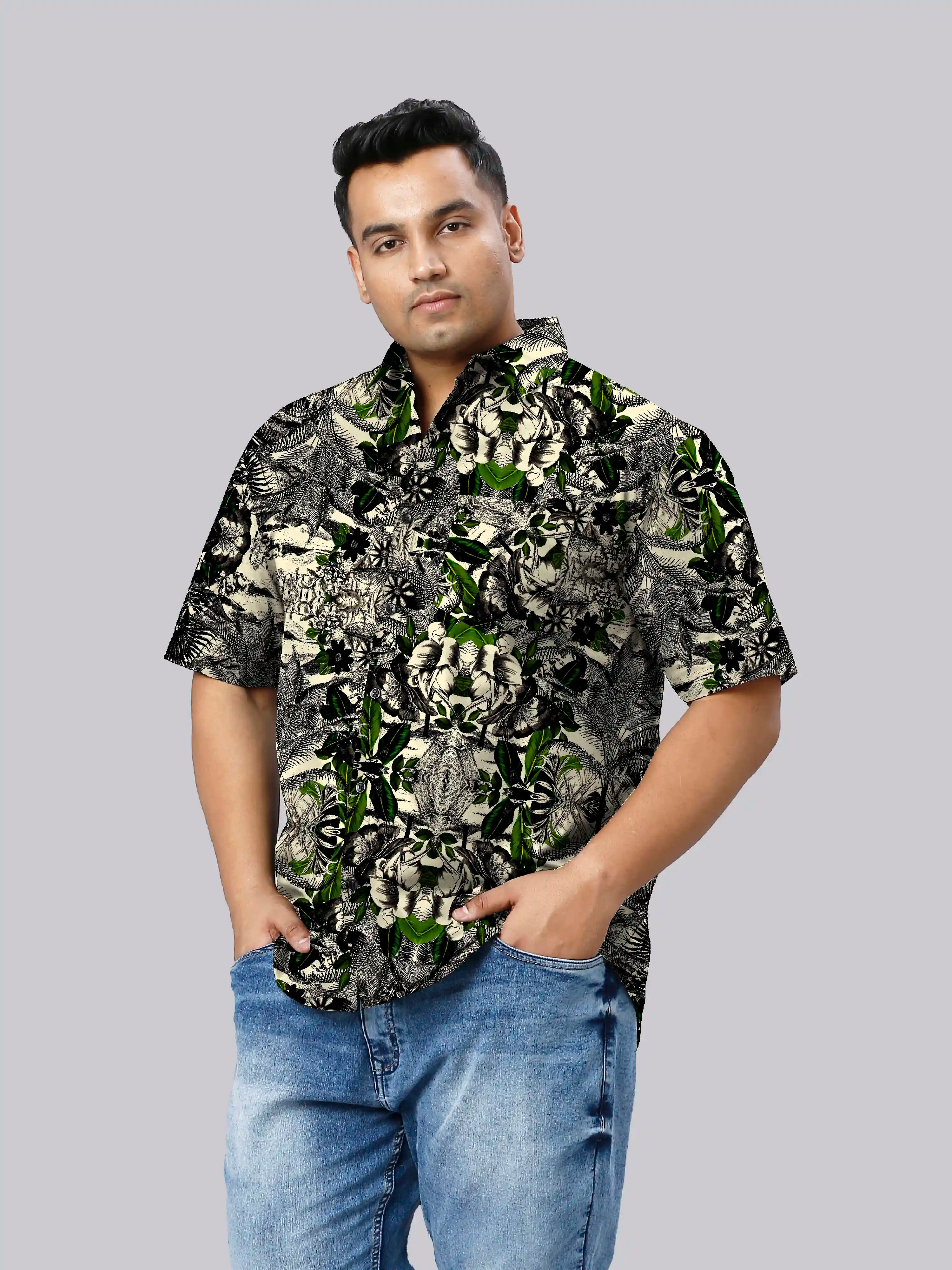 Exotic Flowers Printed Linen Printed Shirt Men's Plus Size