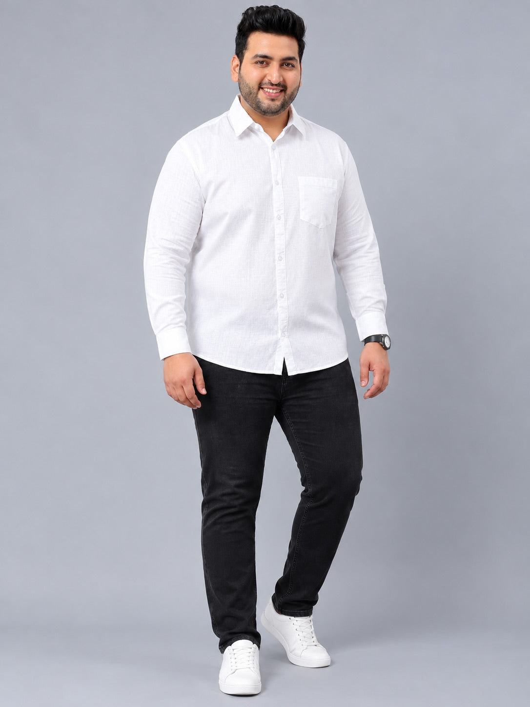 White Linen Men’s Plus Size Full Sleeve Shirt