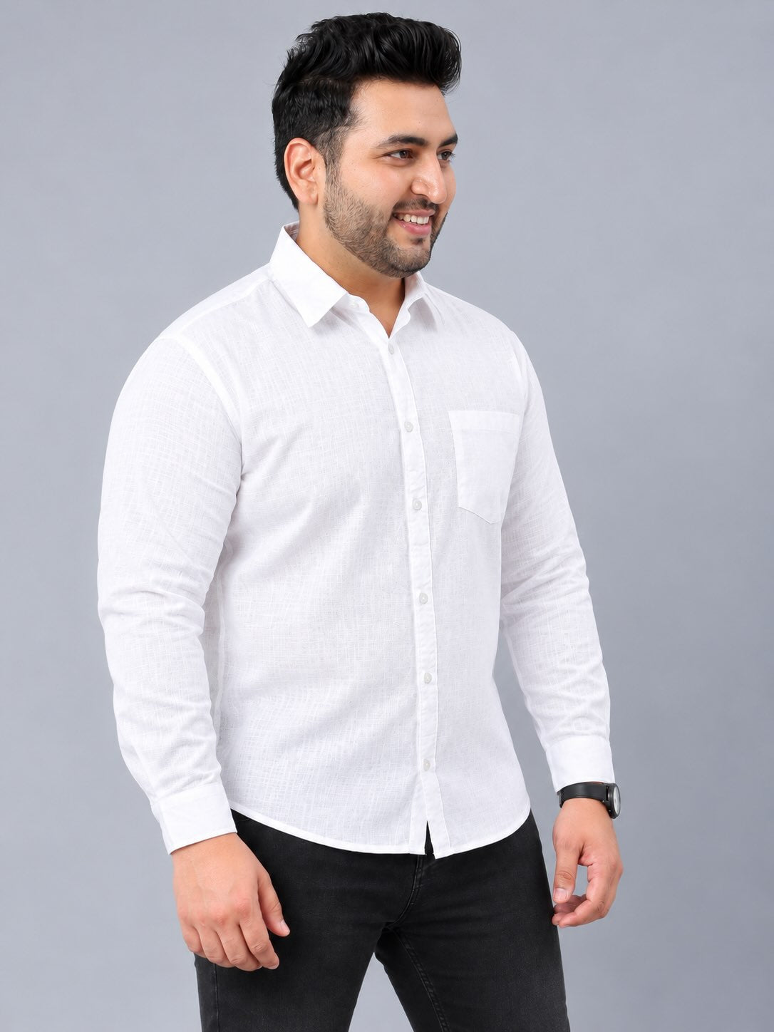 White Linen Men’s Plus Size Full Sleeve Shirt
