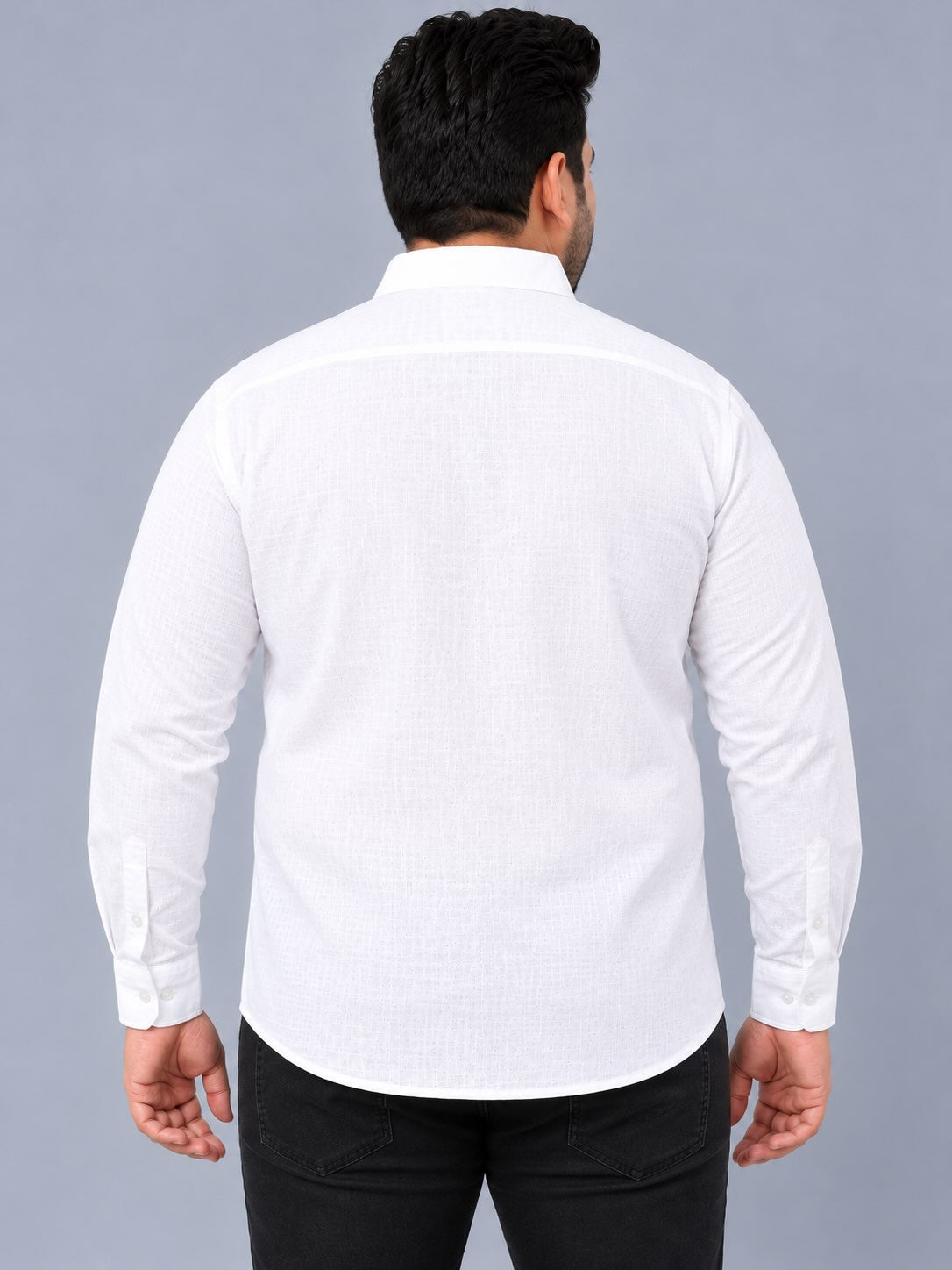 White Linen Men's Plus Size Double Pocket Full Sleeve Shirt