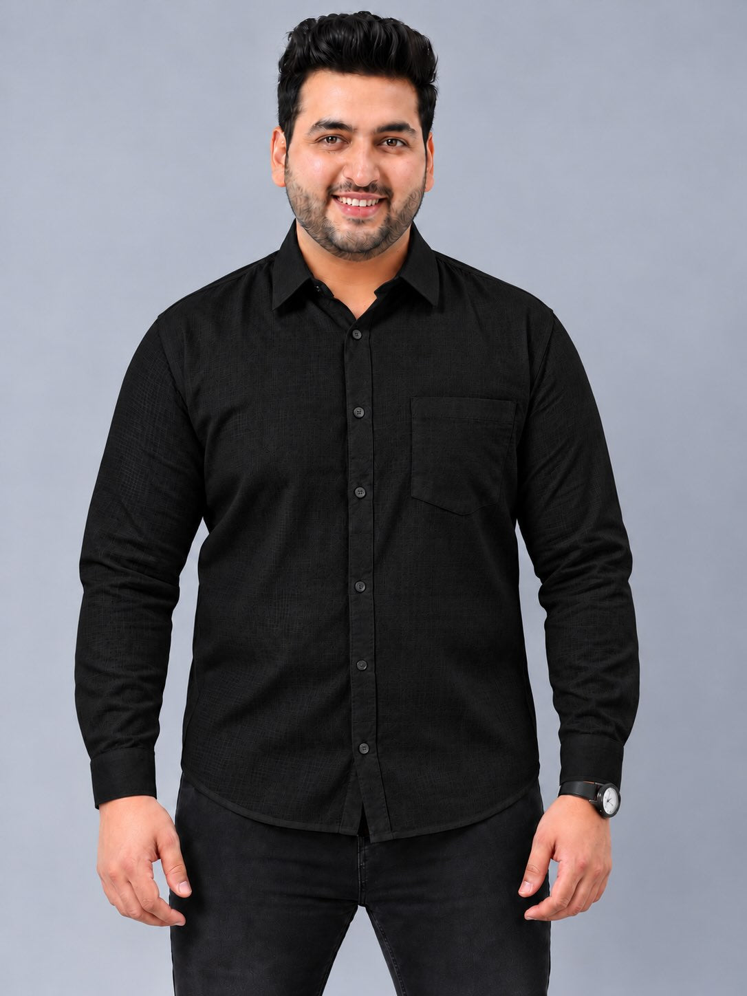 Black Linen Men’s Plus Size Full Sleeve Shirt