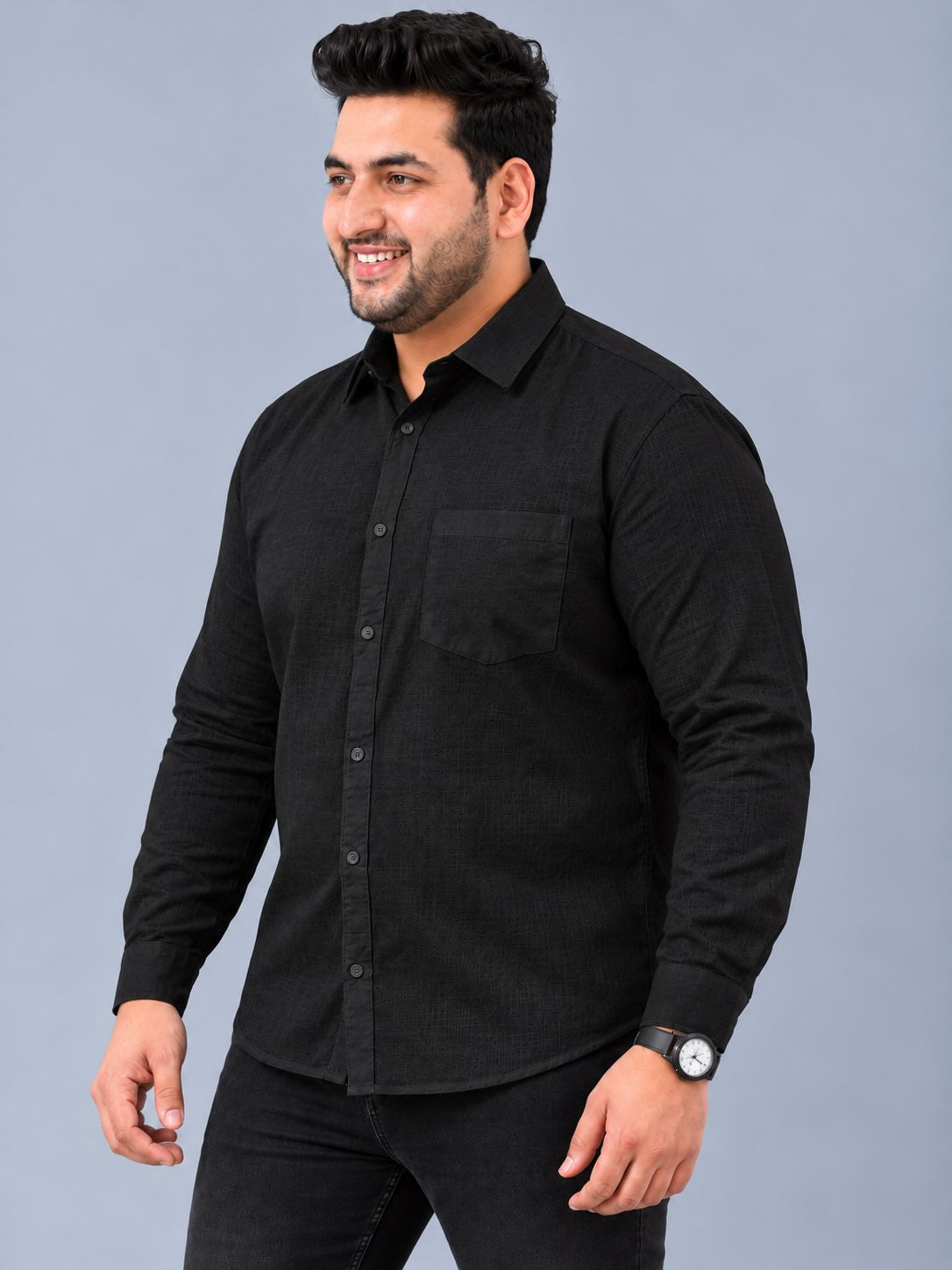 Black Linen Men’s Plus Size Full Sleeve Shirt