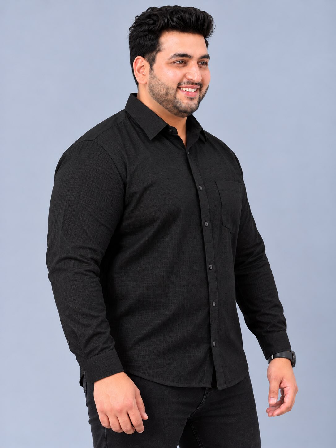 Black Linen Men’s Plus Size Full Sleeve Shirt