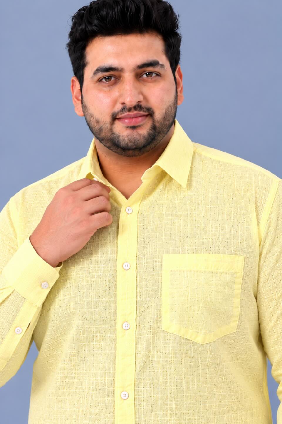 Yellow Linen Men’s Plus Size Full Sleeve Shirt