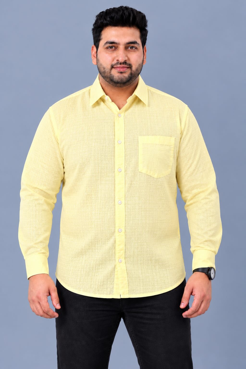 Yellow Linen Men’s Plus Size Full Sleeve Shirt