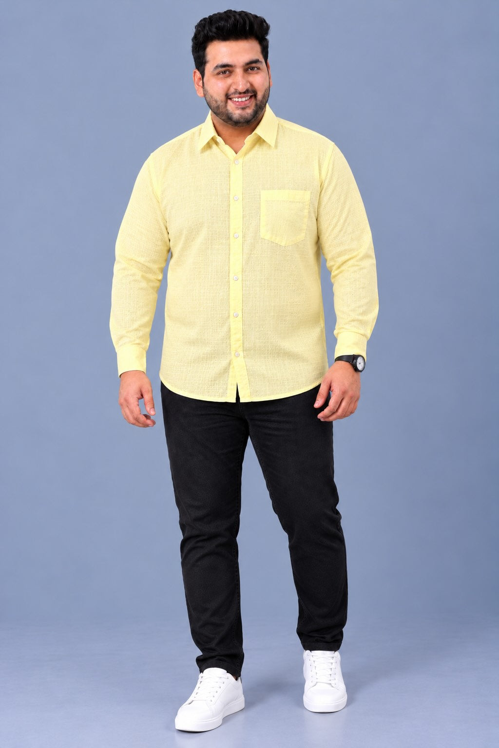 Yellow Linen Men’s Plus Size Full Sleeve Shirt