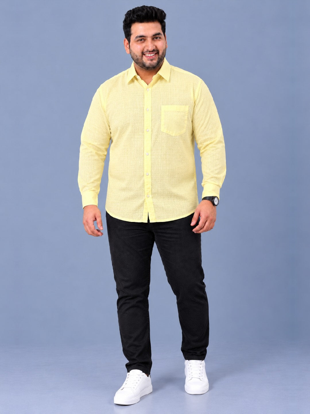 Yellow Linen Men’s Plus Size Full Sleeve Shirt