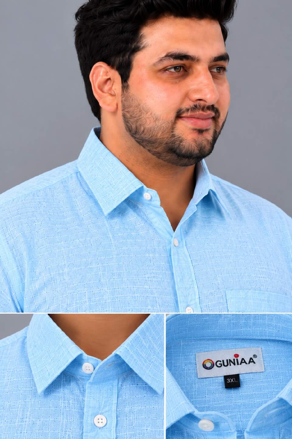 Light Blue Linen Men’s Plus Size Full Sleeve Shirt