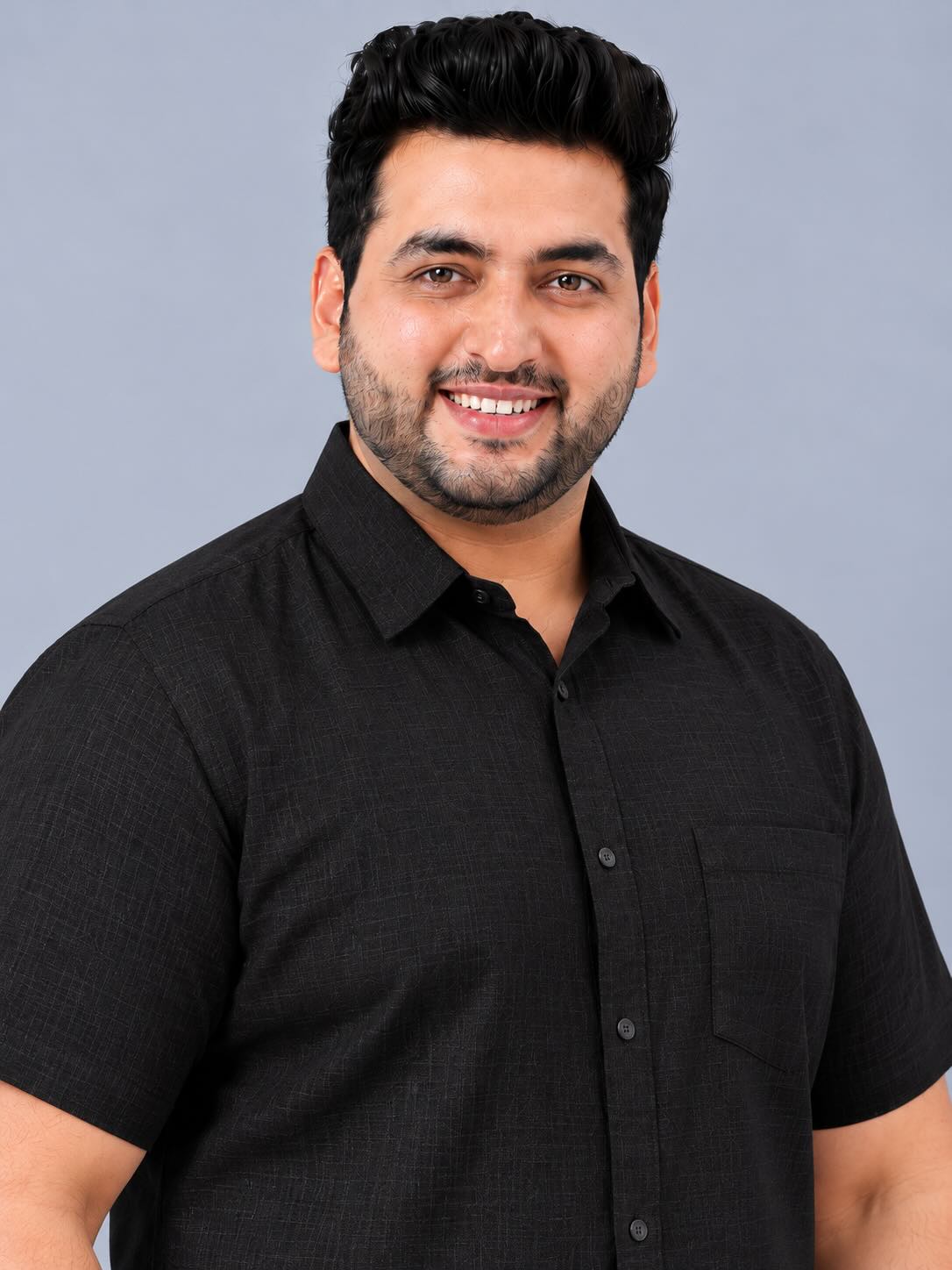 Black Linen Men's Plus Size Half Sleeve Shirt