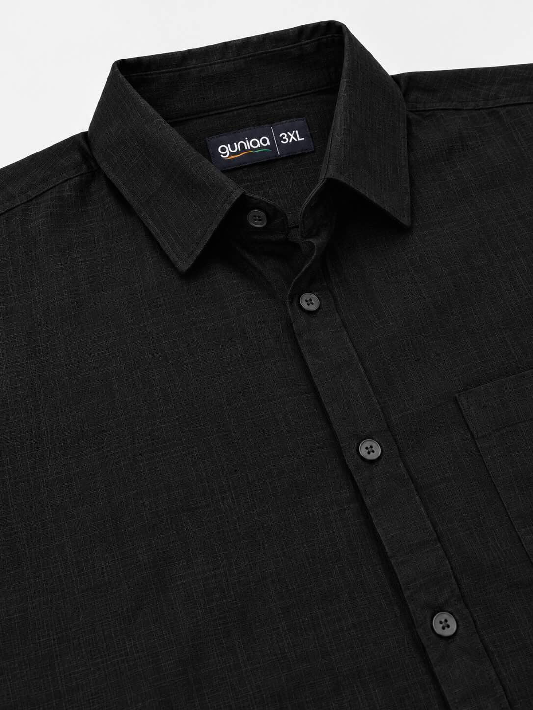 Black Linen Men's Plus Size Half Sleeve Shirt