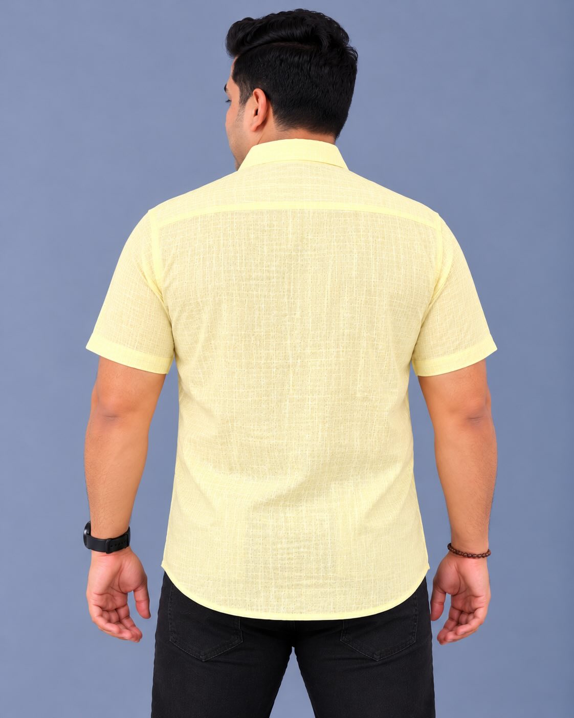 Yellow Linen Men's Plus Size Half Sleeve Shirt