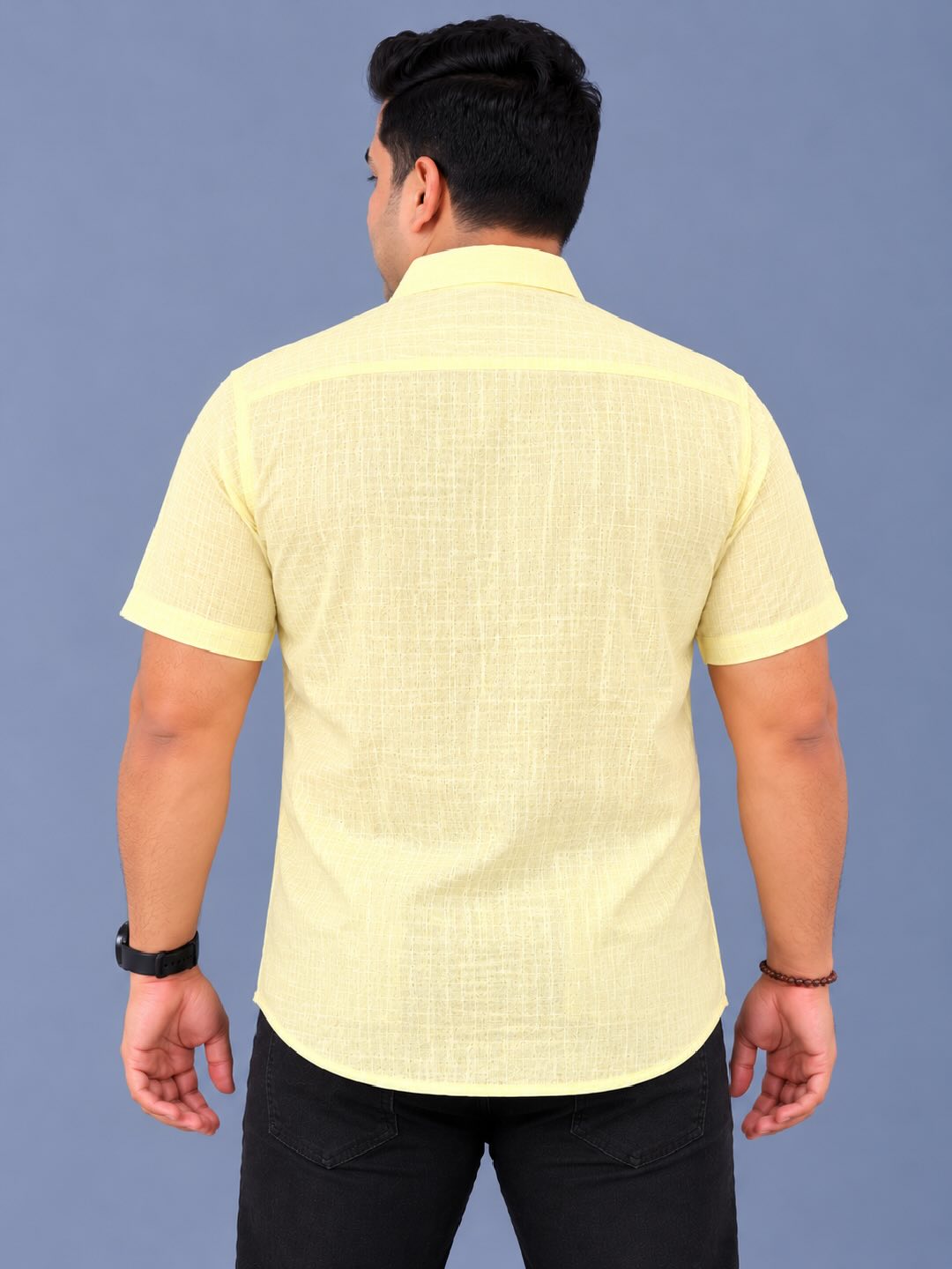 Yellow Linen Men's Plus Size Half Sleeve Shirt