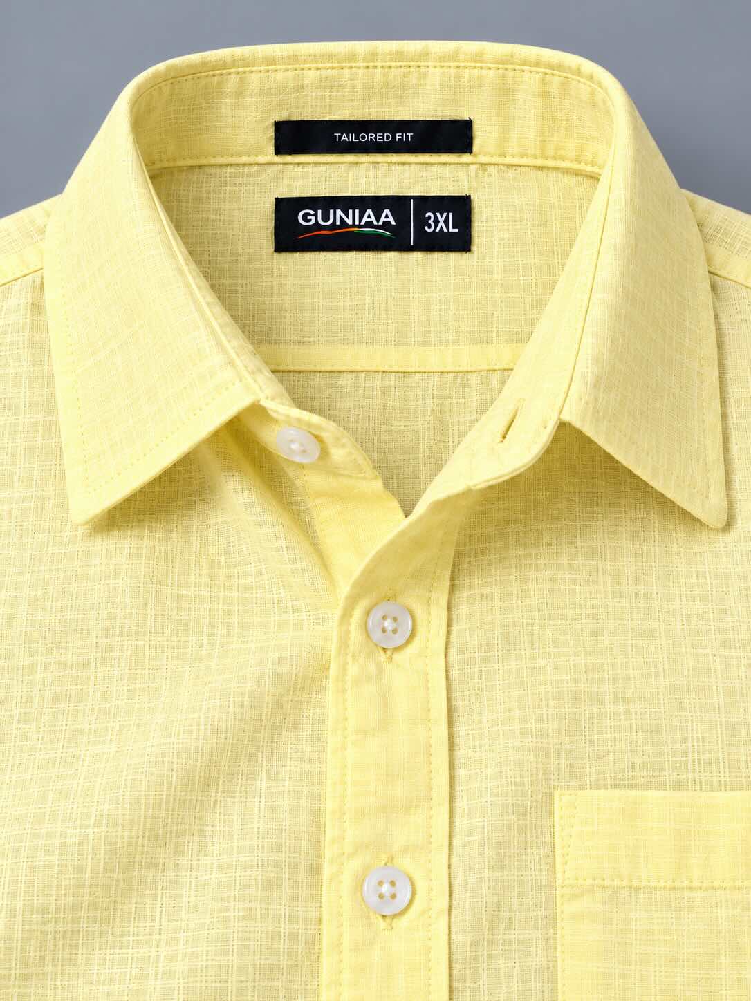 Yellow Linen Men's Plus Size Half Sleeve Shirt