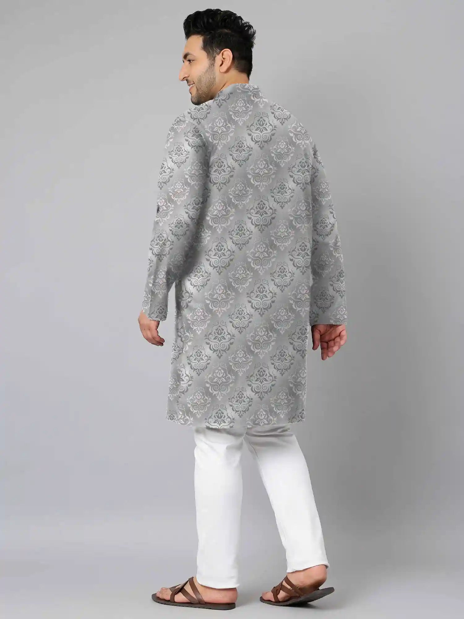 Damask Grey Pattern Digital Printed Plus Size Kurta