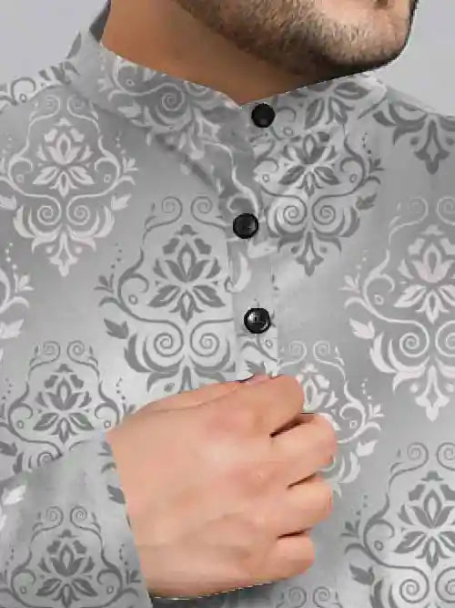 Damask Grey Pattern Digital Printed Plus Size Kurta