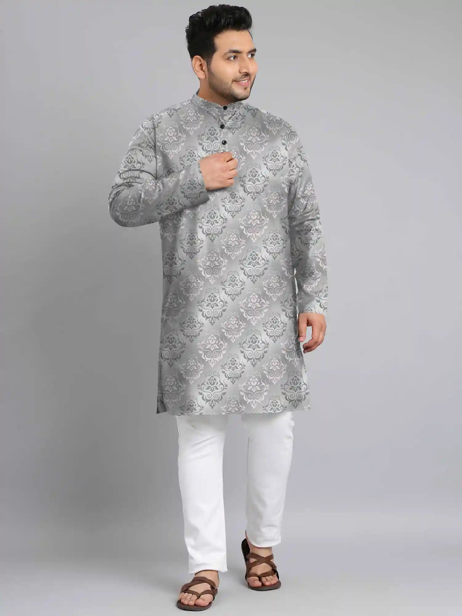 Damask Grey Pattern Digital Printed Plus Size Kurta