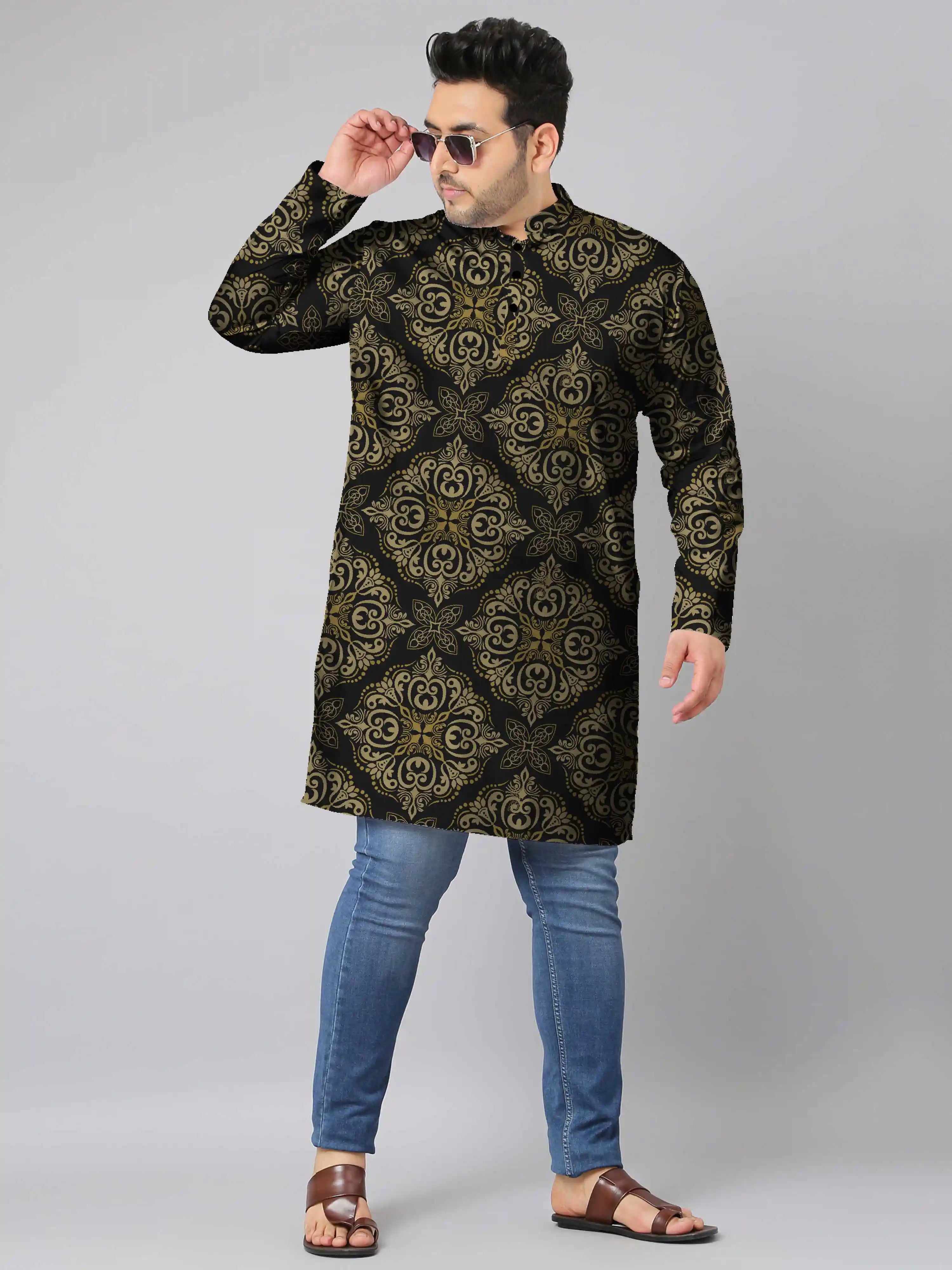 Damask Stencil Digital Printed Plus Size Kurta