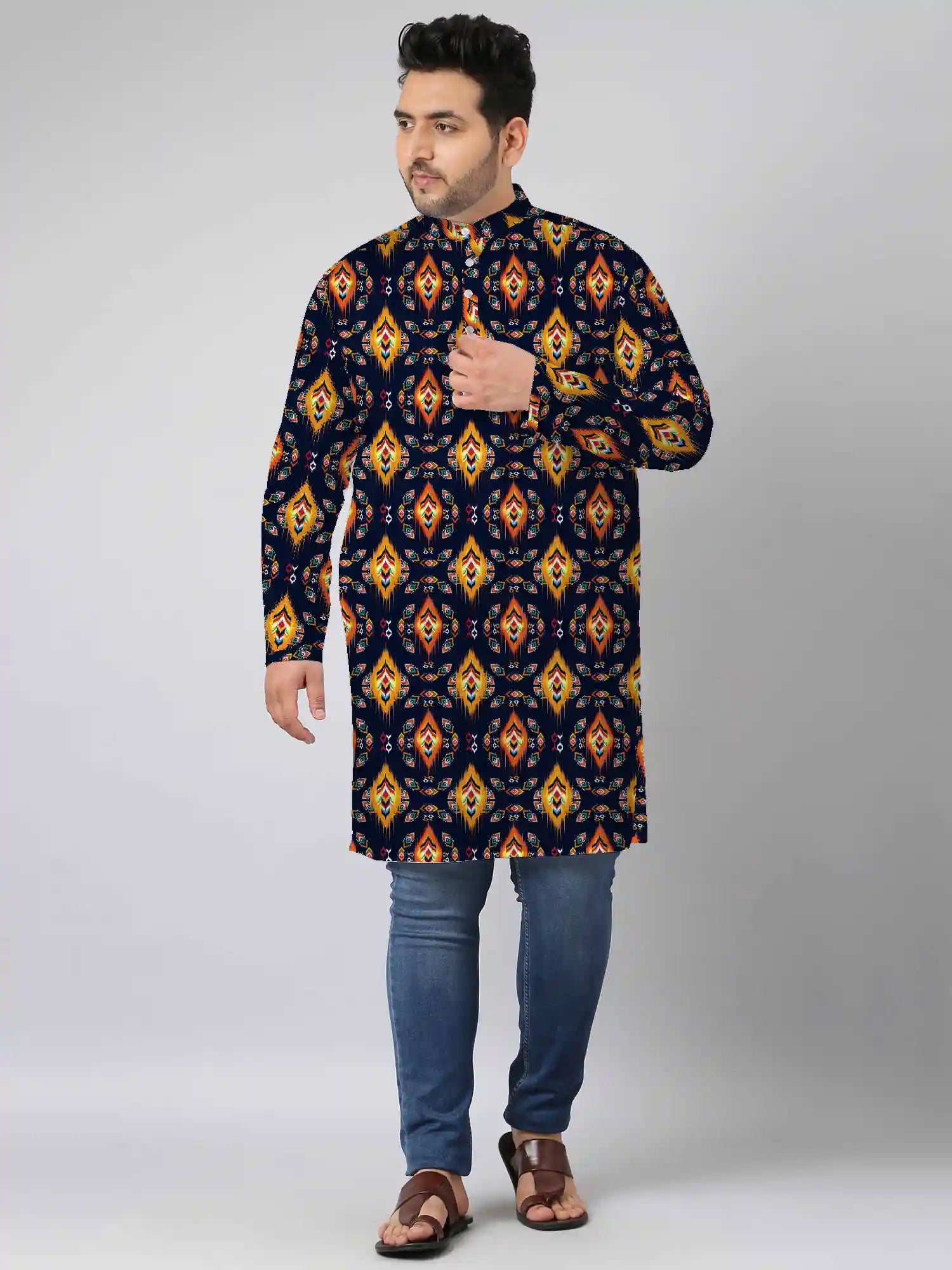 Ikat Oriental Digital Printed Plus Size Kurta