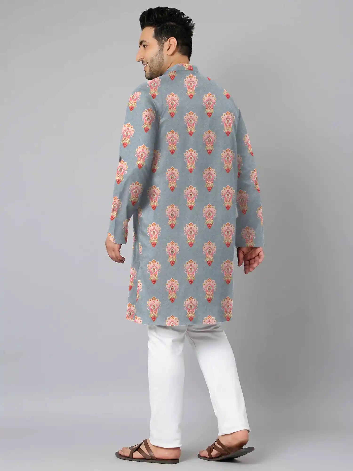 Paisley Peacock Grey Digital Printed Plus Size Kurta