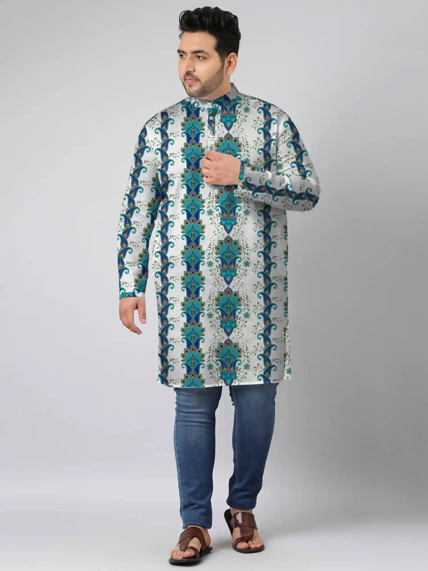 Peacock Feather Digital Printed Plus Size Kurta