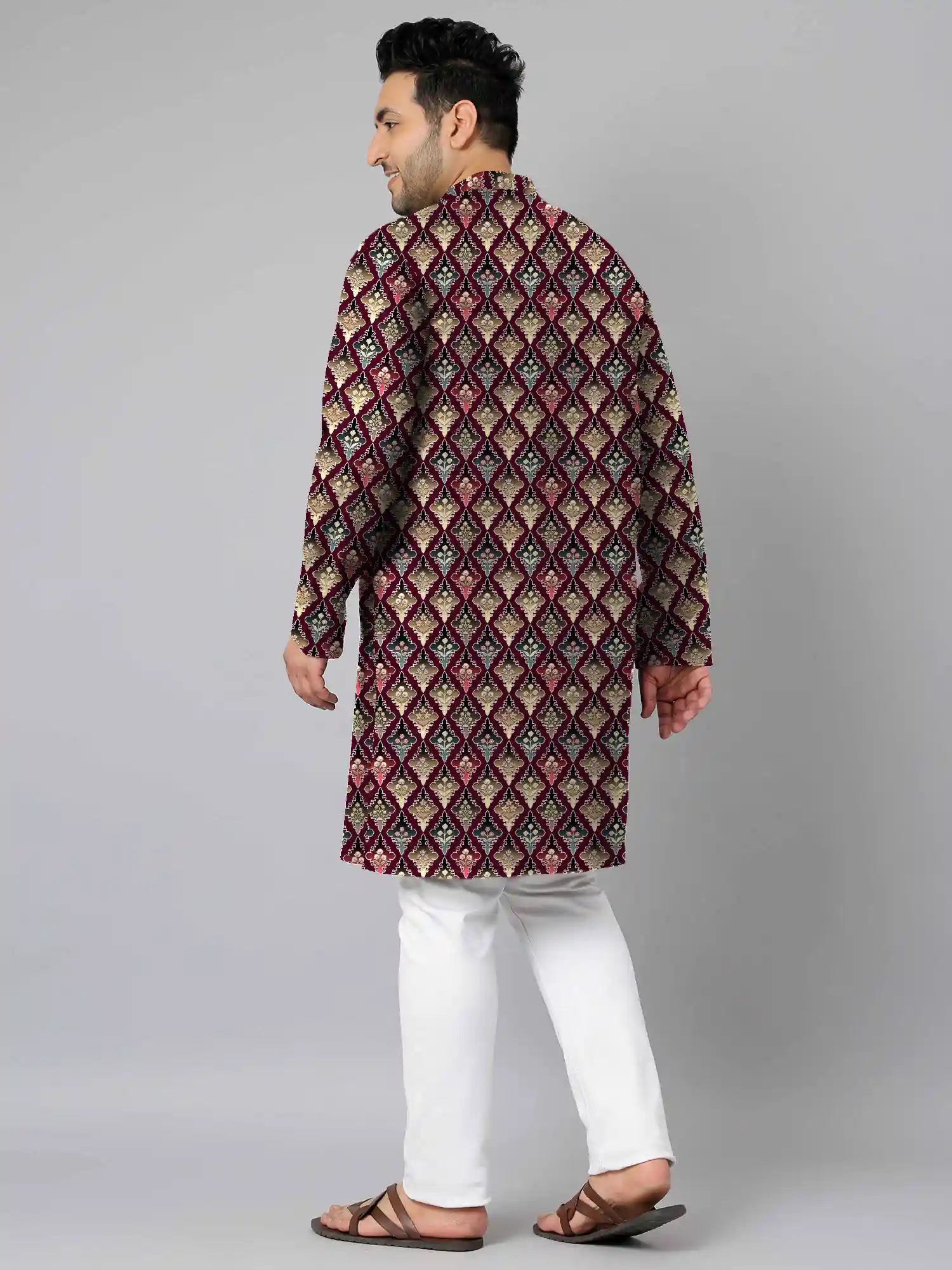Royal Maroon Pattern Digital Printed Plus Size Kurta