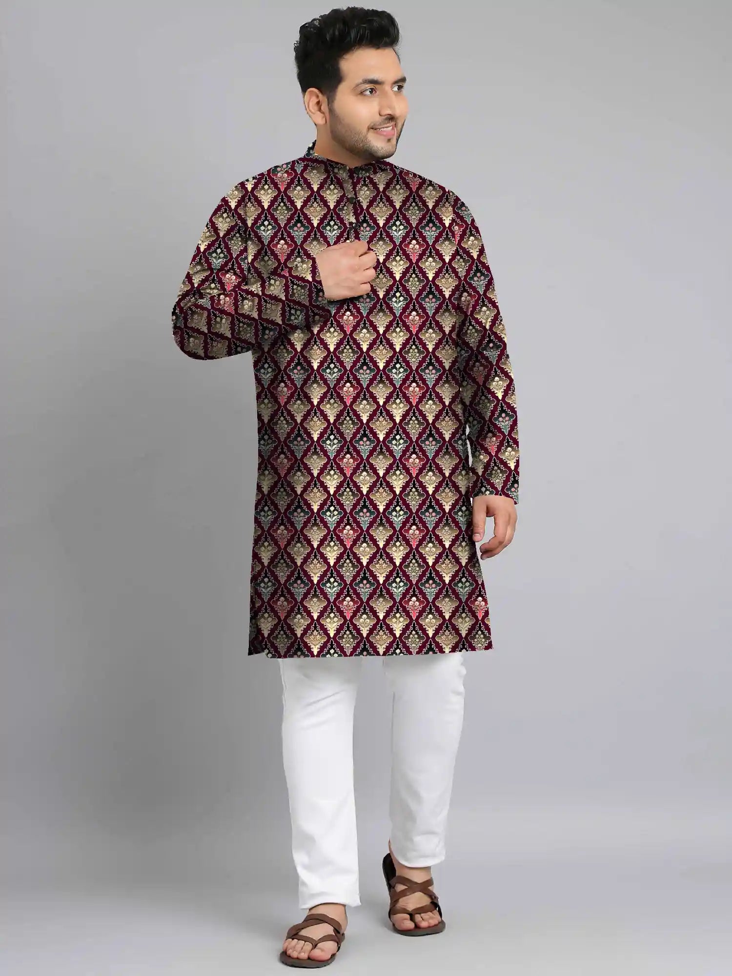 Royal Maroon Pattern Digital Printed Plus Size Kurta