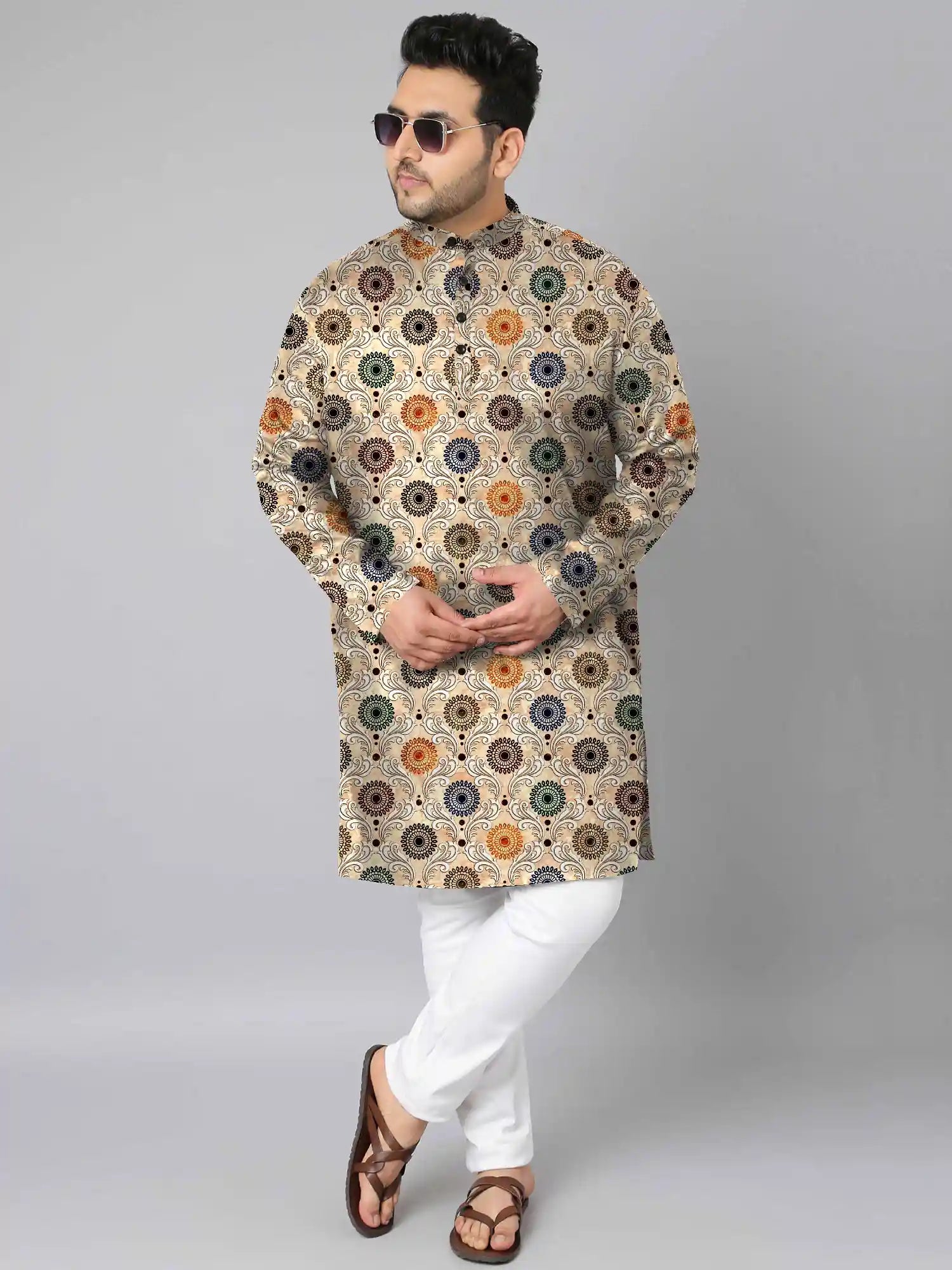 Stylized Flower Motifs Digital Printed Plus Size Kurta