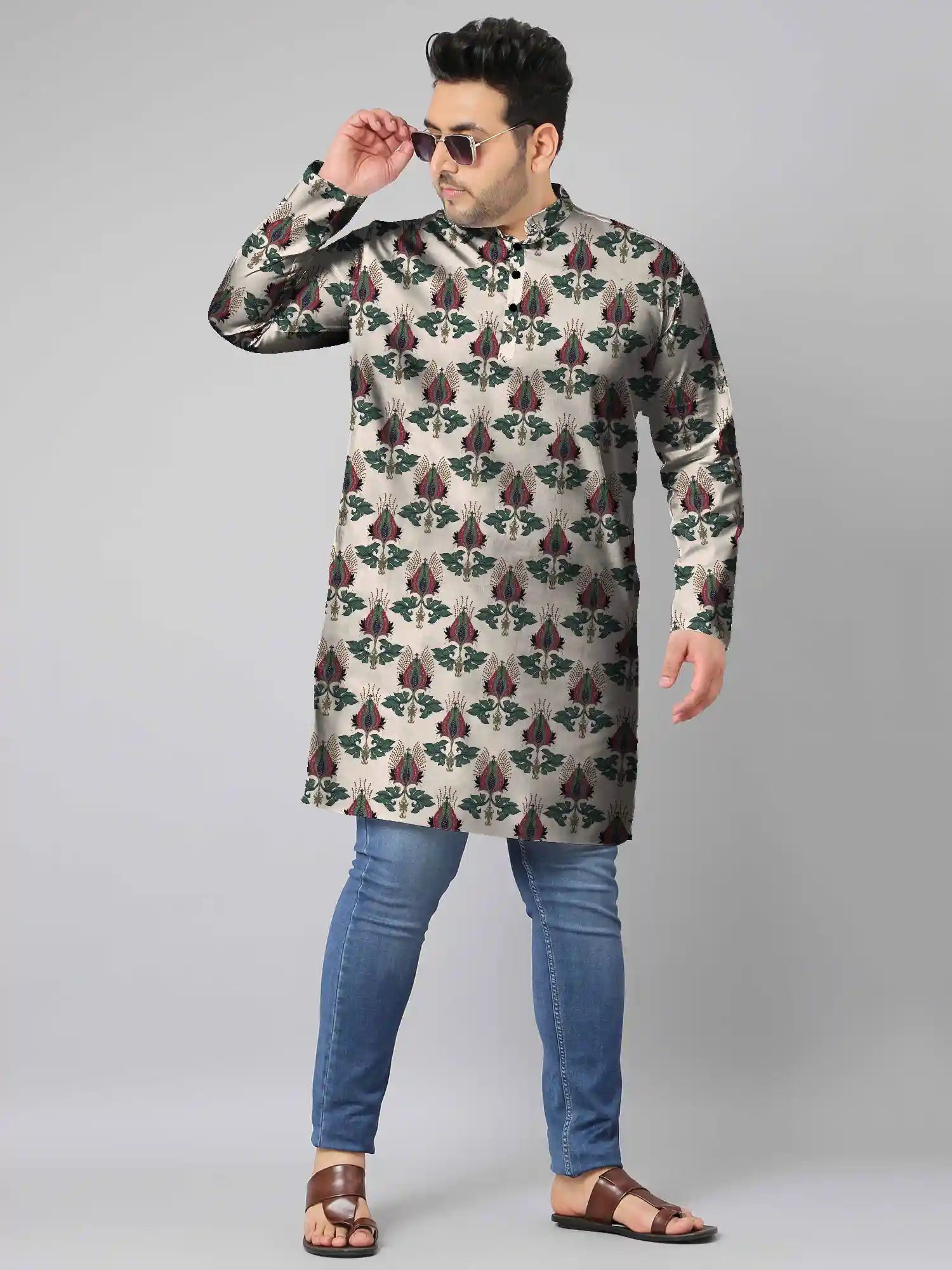 Vintage Floral Digital Printed Plus Size Kurta