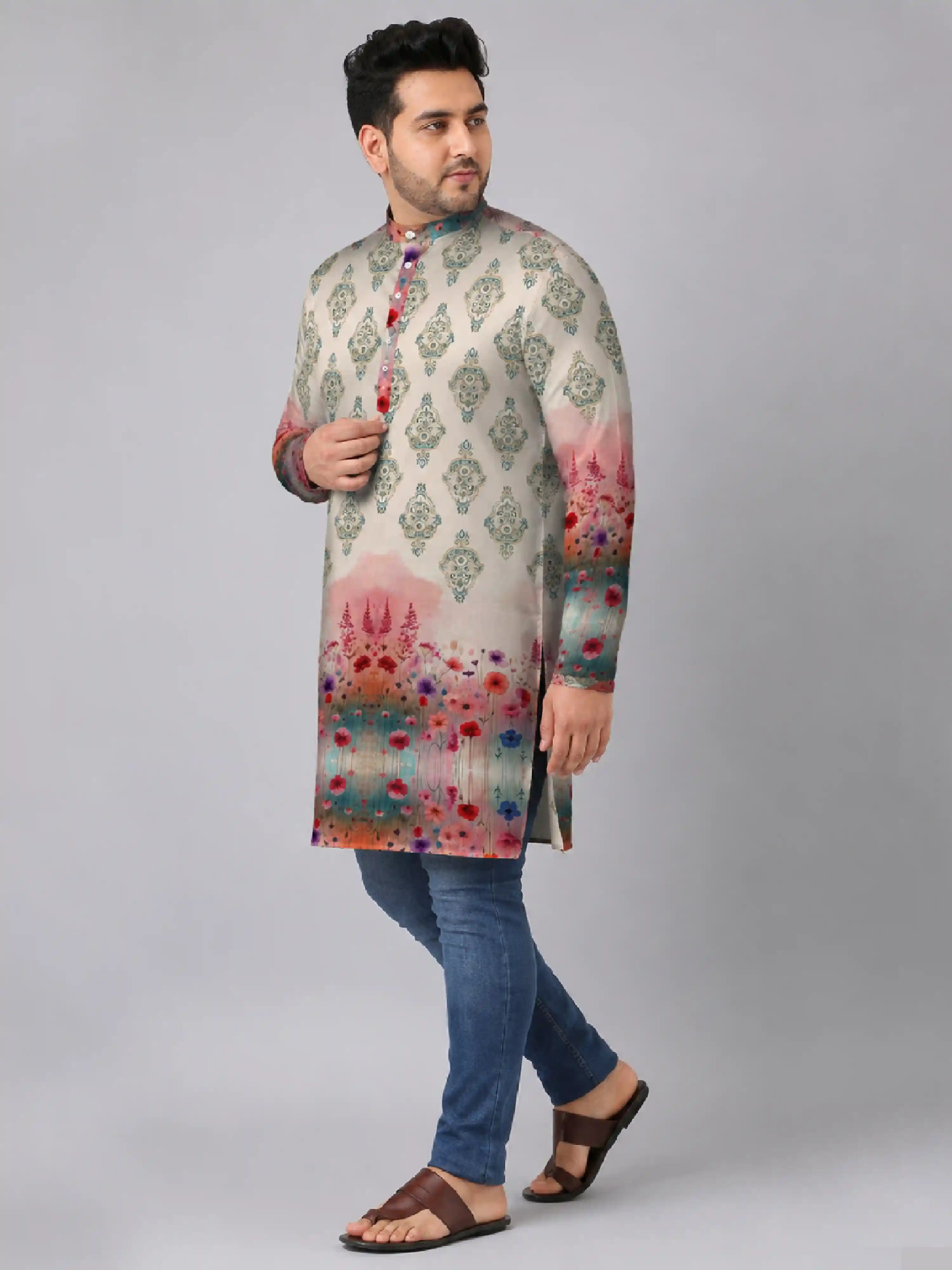 Watercolor Floral Digital Printed Plus Size Kurta