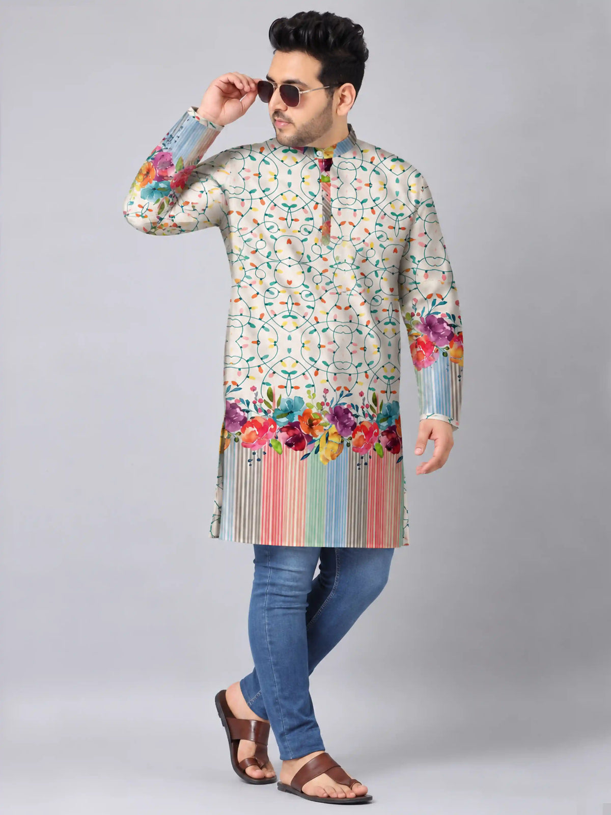 Vertical Stripe Digital Printed Plus Size Kurta