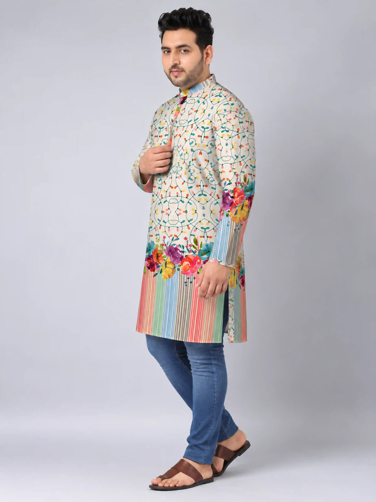 Vertical Stripe Digital Printed Plus Size Kurta