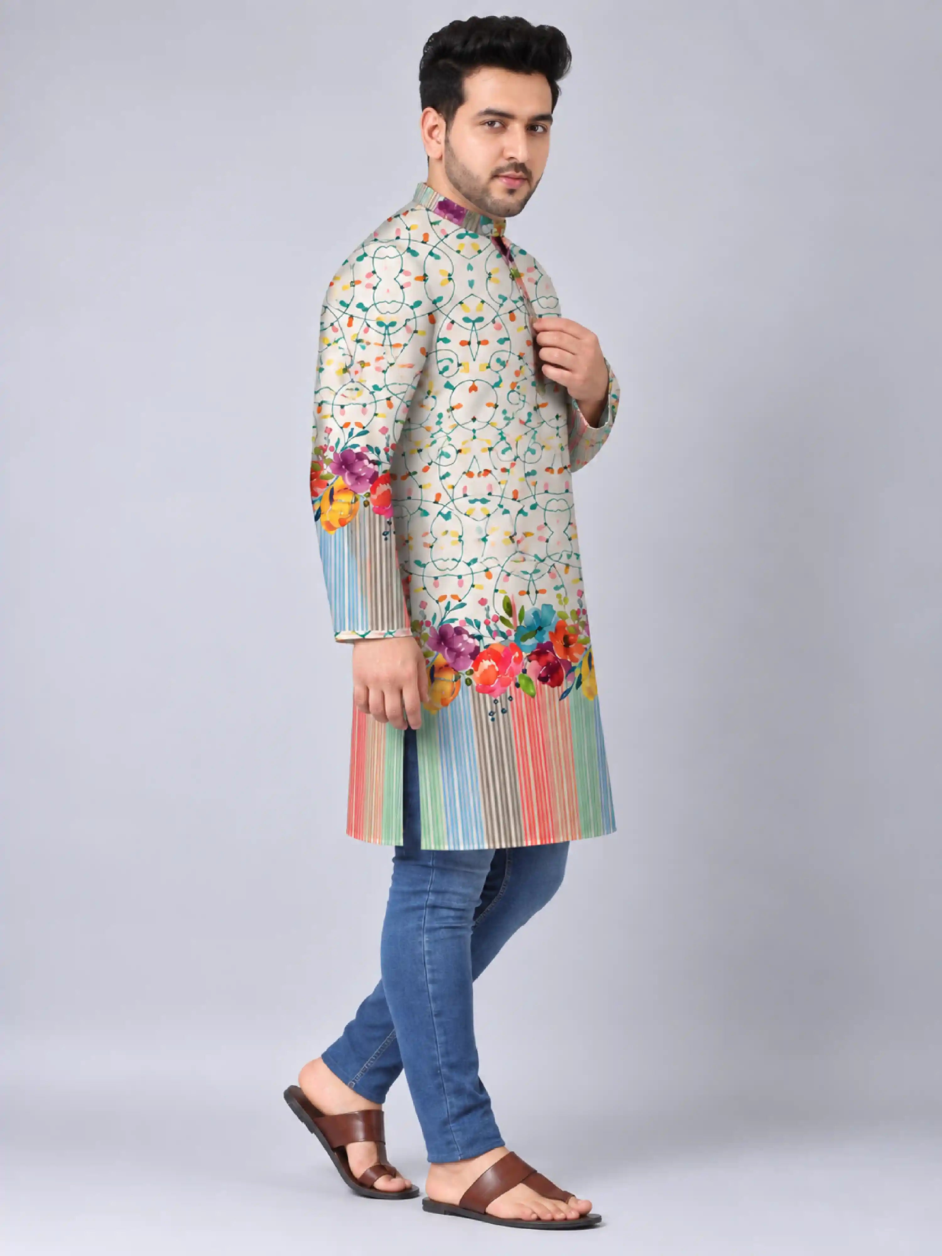 Vertical Stripe Digital Printed Plus Size Kurta
