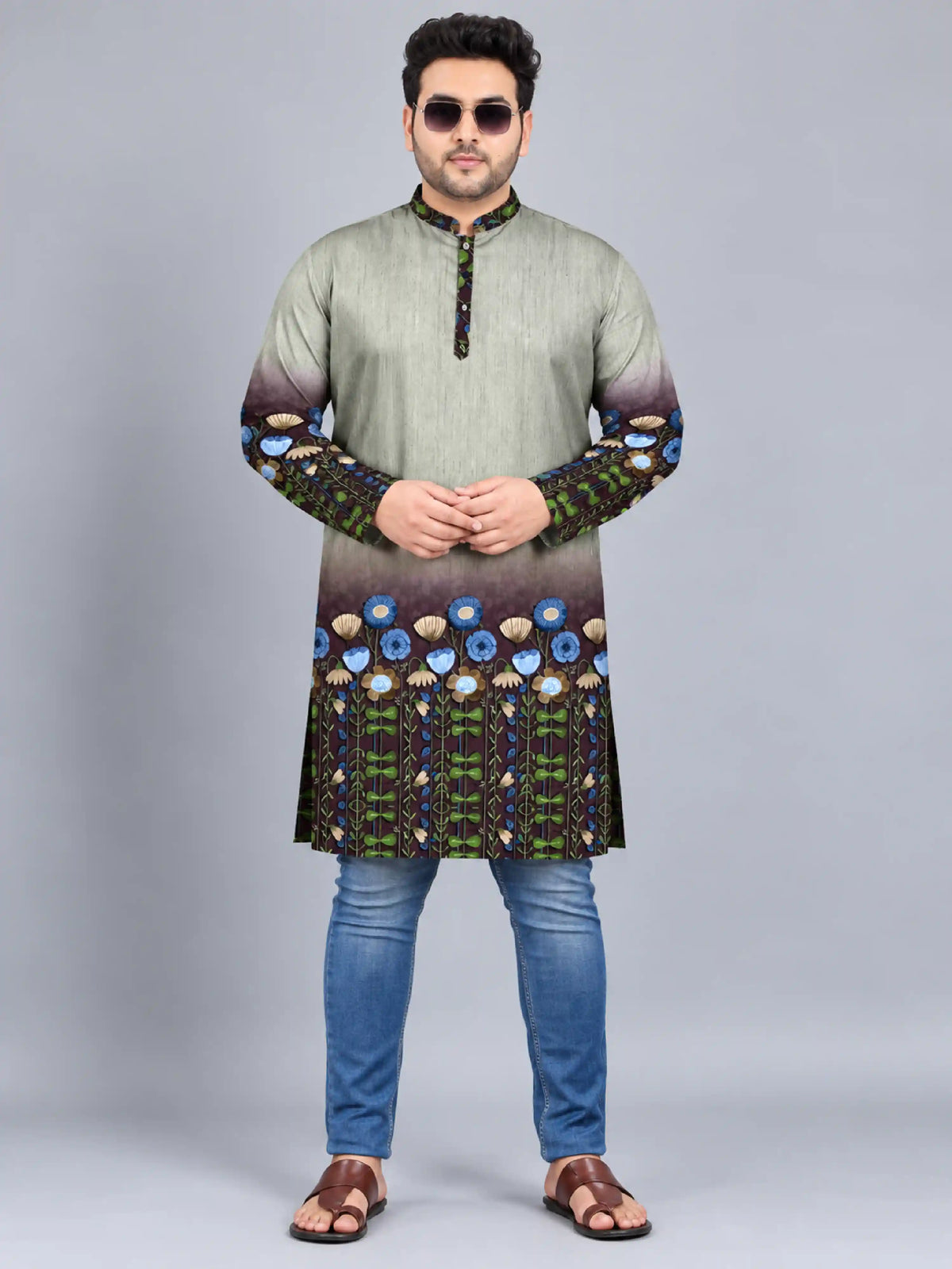 Blue Bloom Digital Printed Plus Size Kurta
