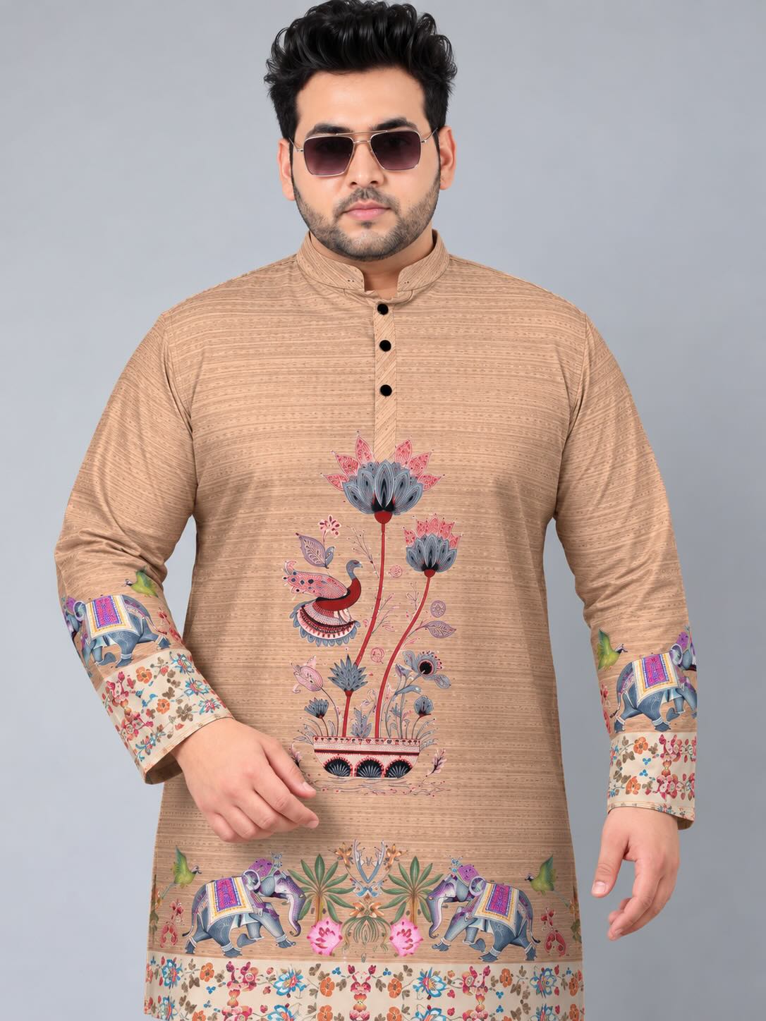 Royal Elephant Digital Printed Men's Plus Size Kurta