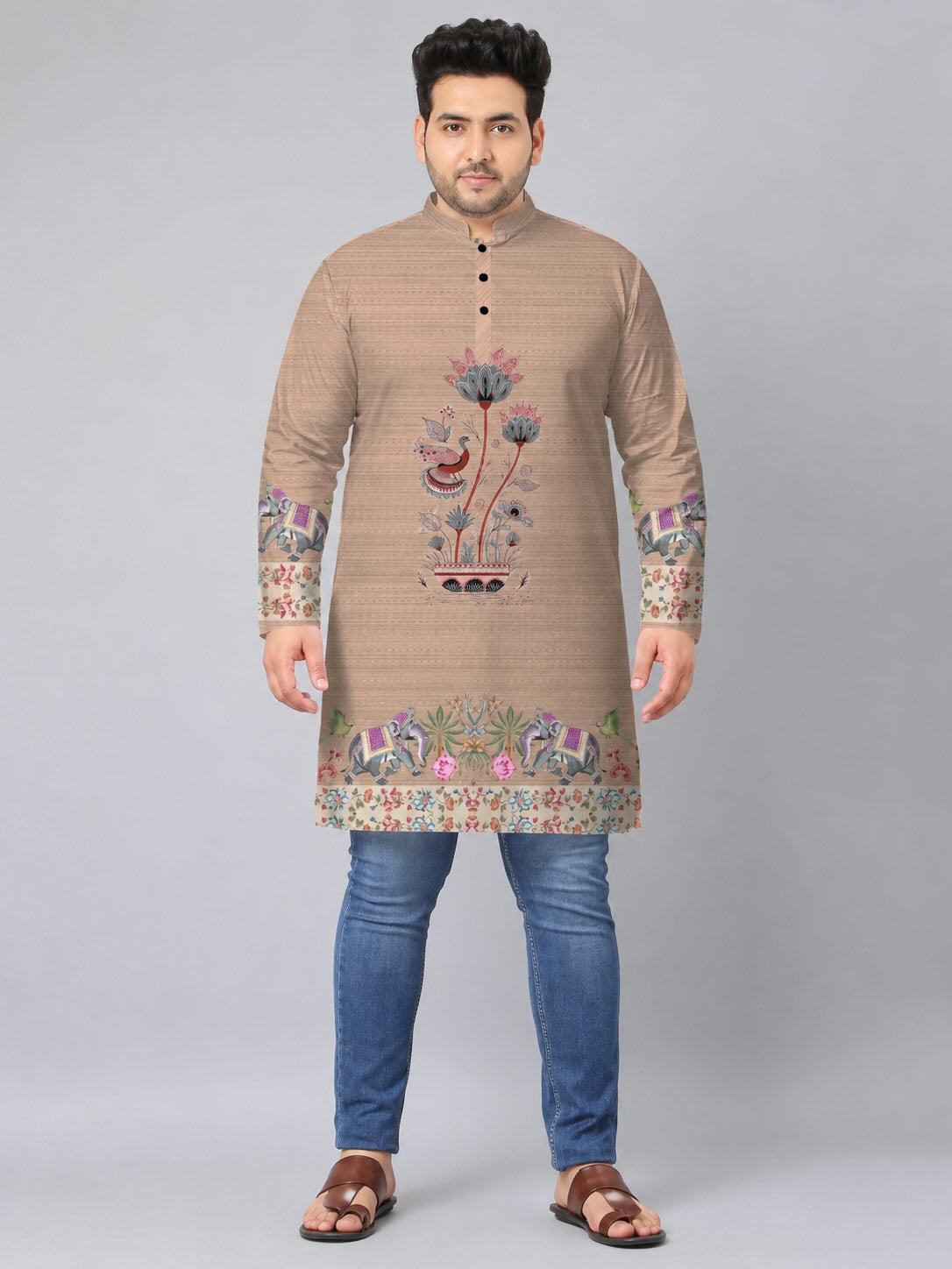Royal Elephant Digital Printed Men's Plus Size Kurta