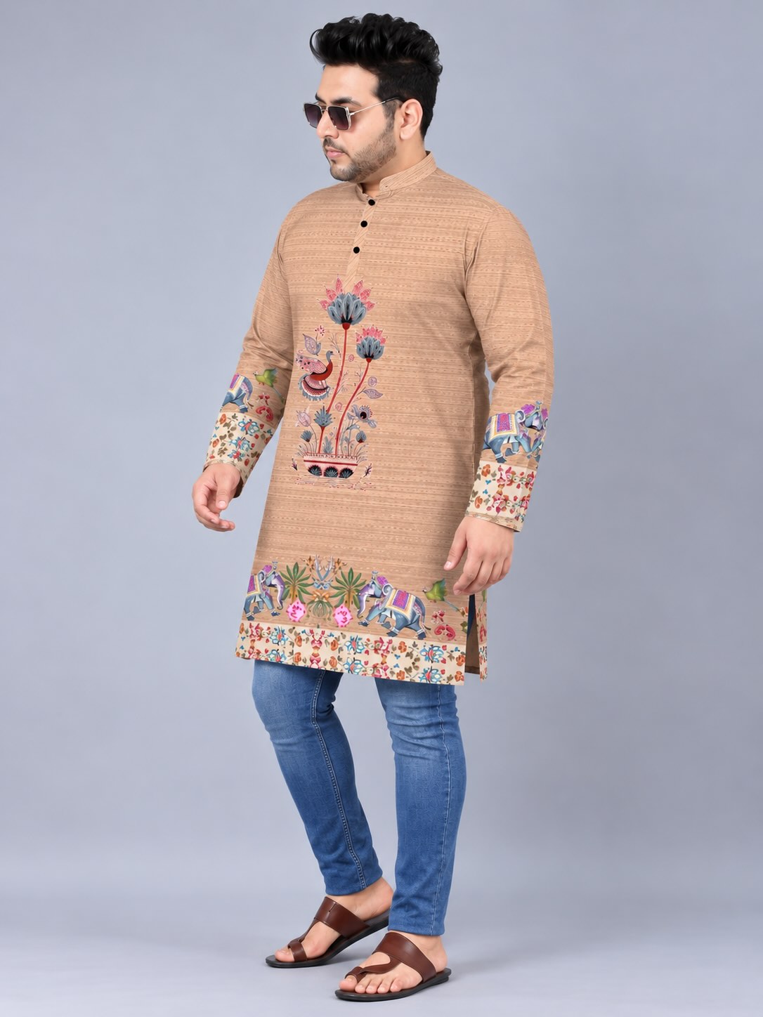 Royal Elephant Digital Printed Men's Plus Size Kurta