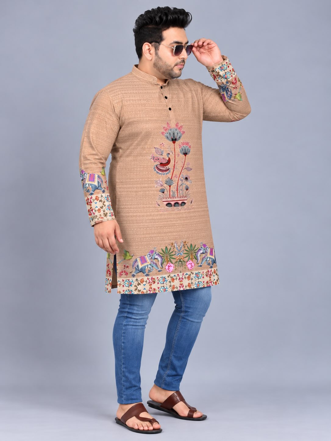 Royal Elephant Digital Printed Men's Plus Size Kurta