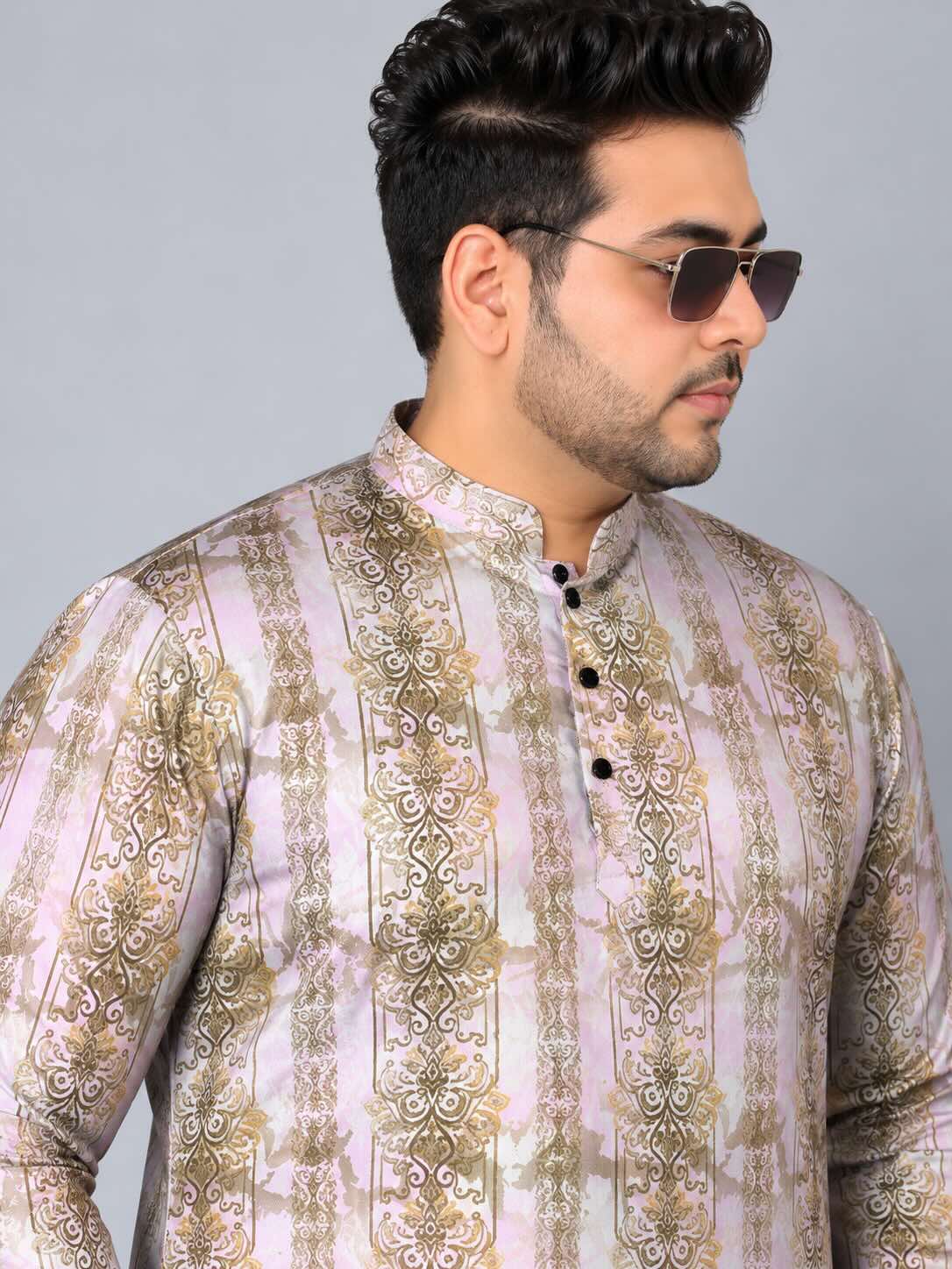Blush Gold Digital Printed Men's Plus Size Kurta