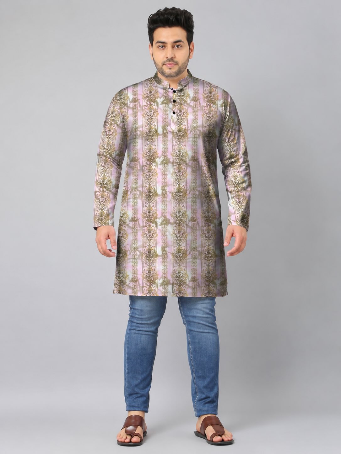 Blush Gold Digital Printed Men's Plus Size Kurta
