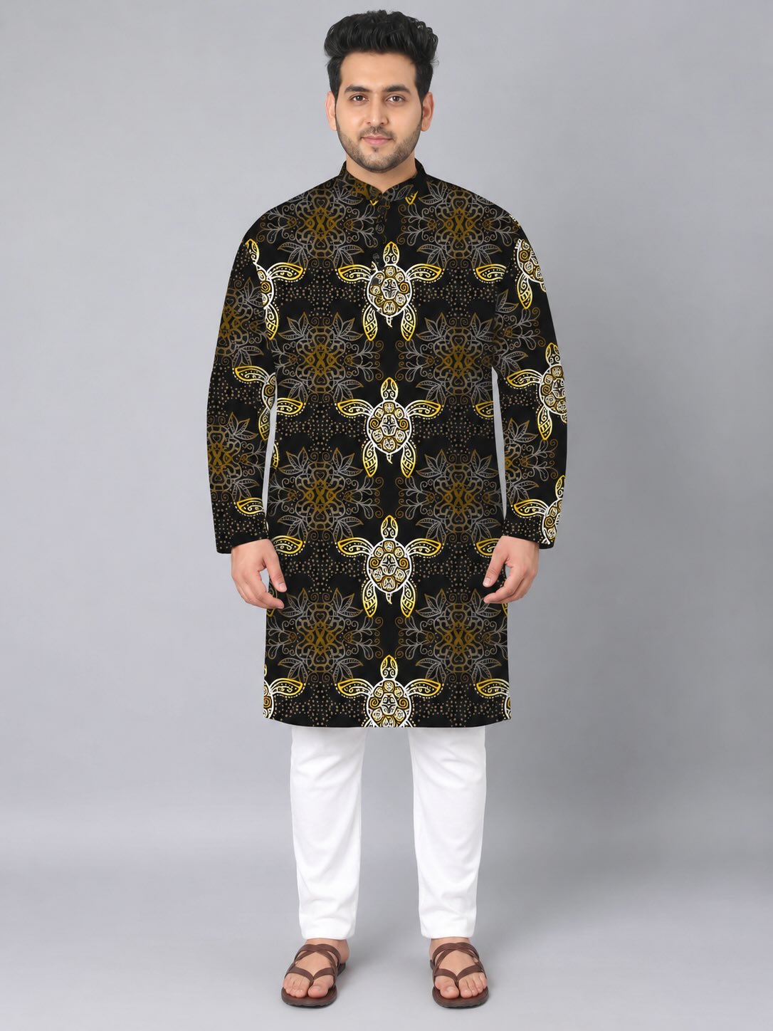 Golden Turtle Digital Printed Men's Plus Size Kurta