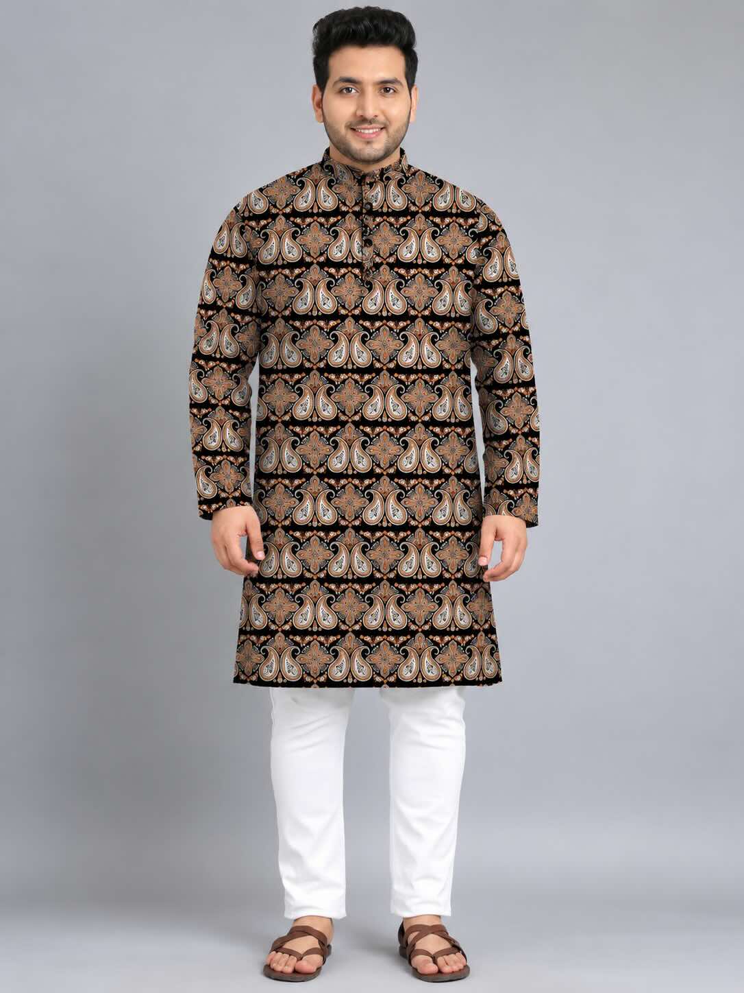 Royal Paisley Digital Printed Men's Plus Size Kurta
