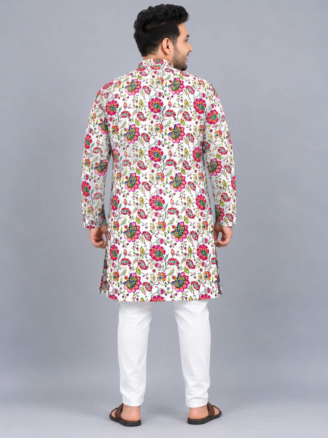 Floral Kalamkari Digital Printed Men's Plus Size Kurta