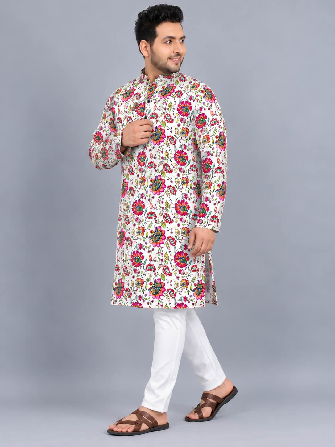 Floral Kalamkari Digital Printed Men's Plus Size Kurta