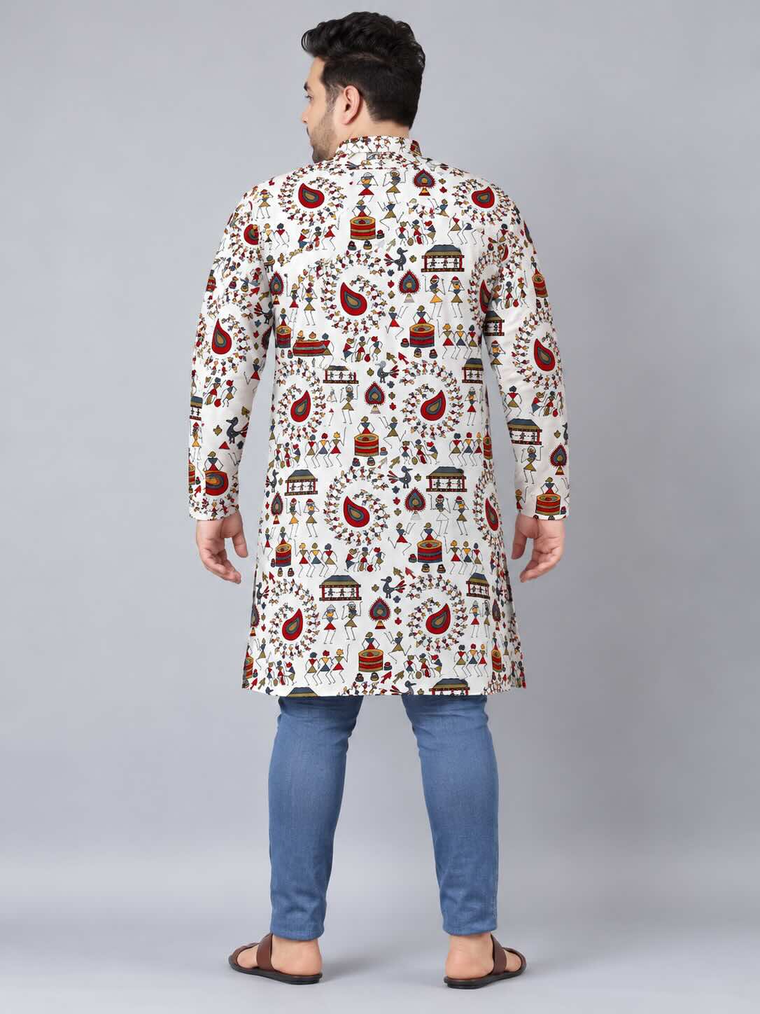 Tribal Folk Fusion Digital Printed Men's Plus Size Kurta