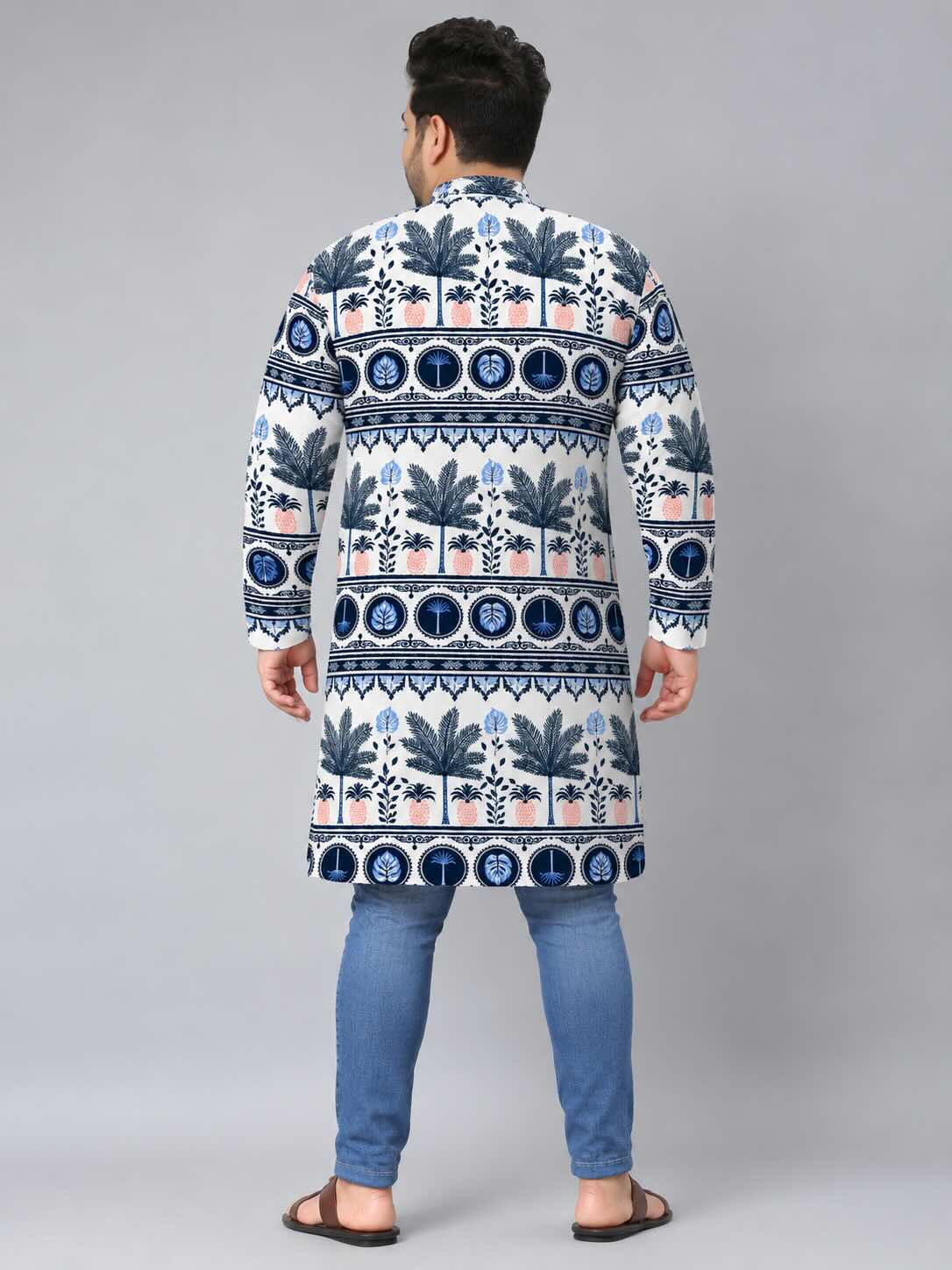 Tropical Ethnic Digital Printed Men's Plus Size Kurta