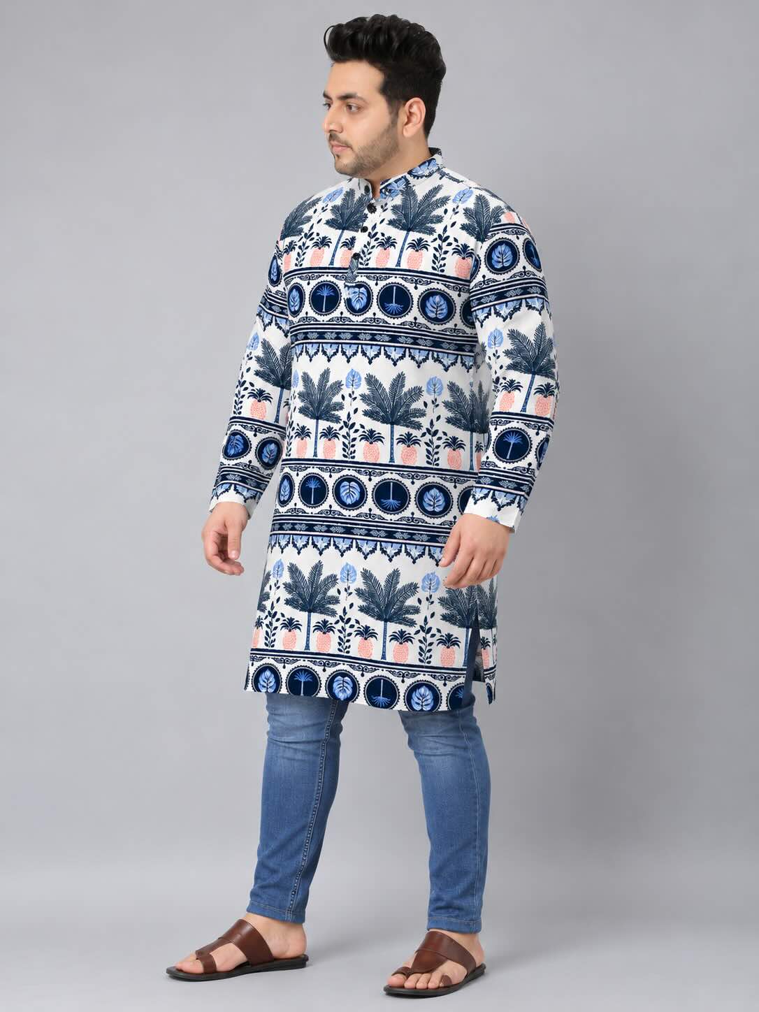 Tropical Ethnic Digital Printed Men's Plus Size Kurta