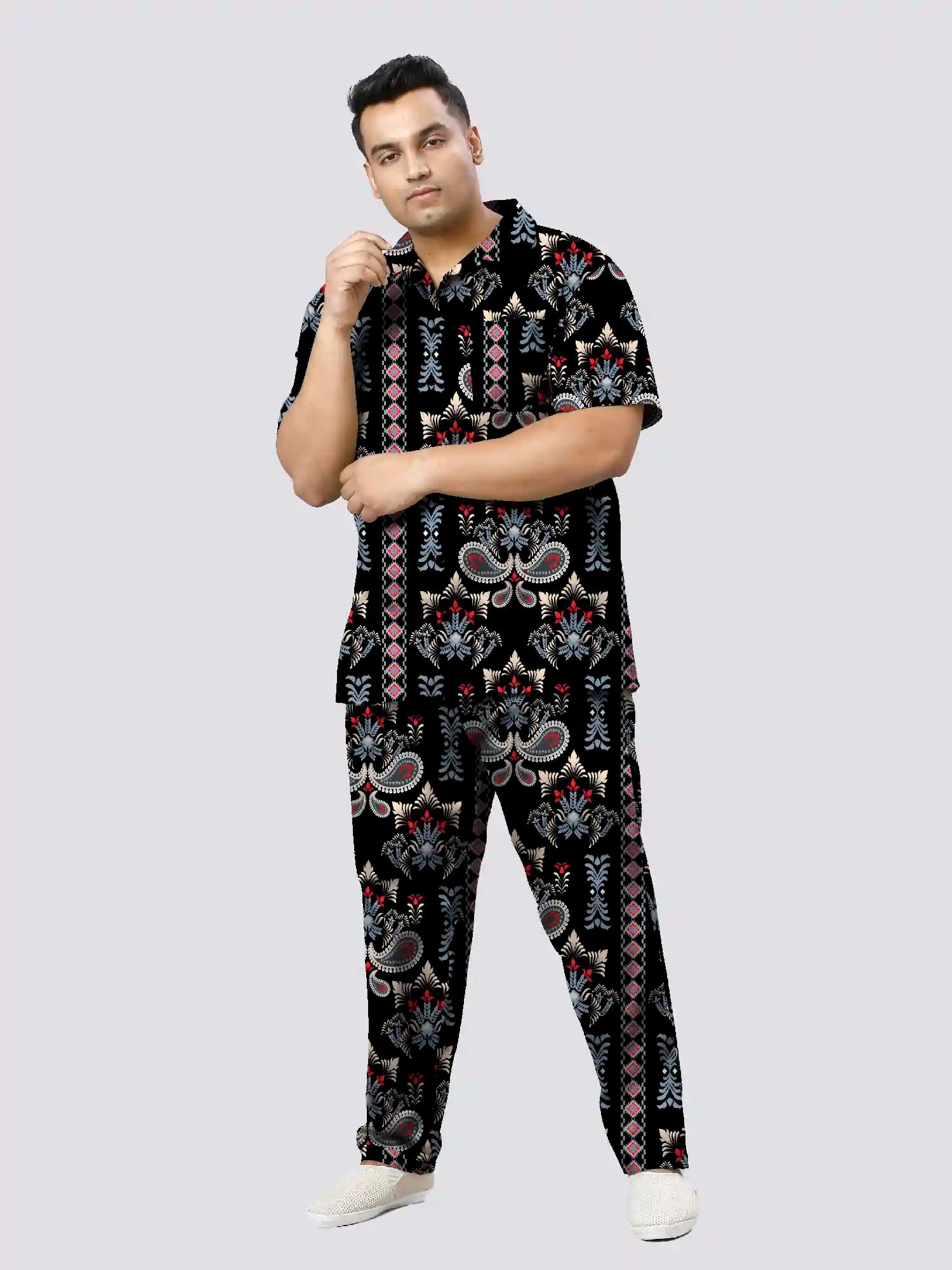 Turkish Motifs Printed Plus Size Men's Full Co-ord Set